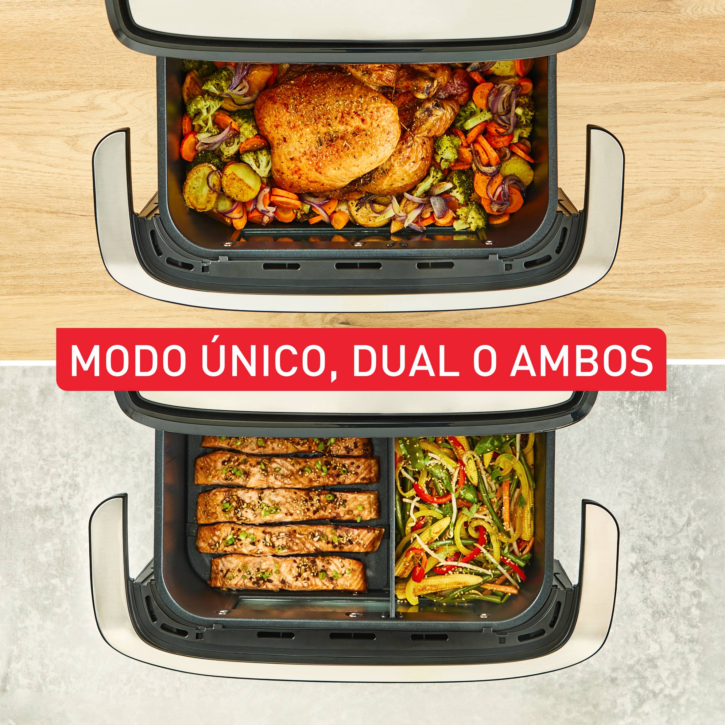 Dual Easy Fry Flex, Freidora Aire con Separador FlexCook, 9 L, 7 programas, Hasta 8 personas, Negro