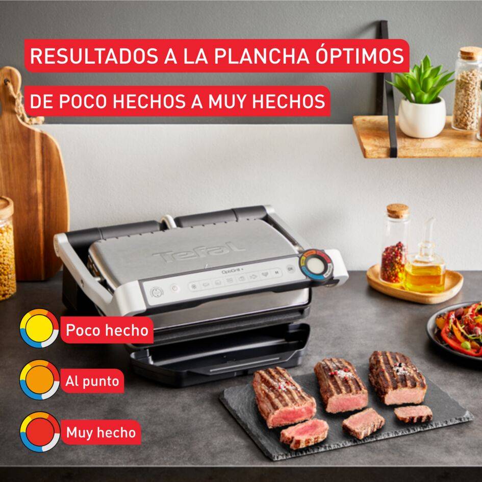 OptiGrill Upgrade+, Parrilla inteligente, 6 programas automáticos, Inox, Superficie de cocción de 30x20 cm