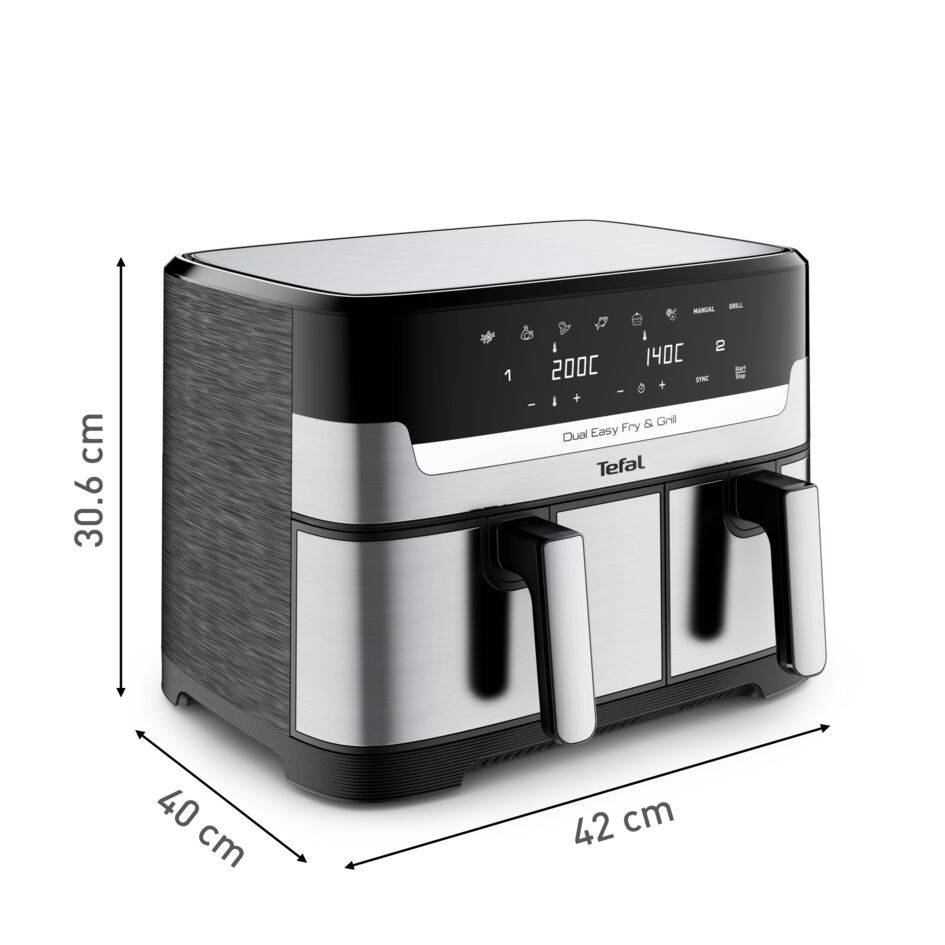 Dual Easy Fry & Grill, Freidora de aire, Doble Cesta, 8,3&nbsp;L, 8 Programas Automáticos, Inox