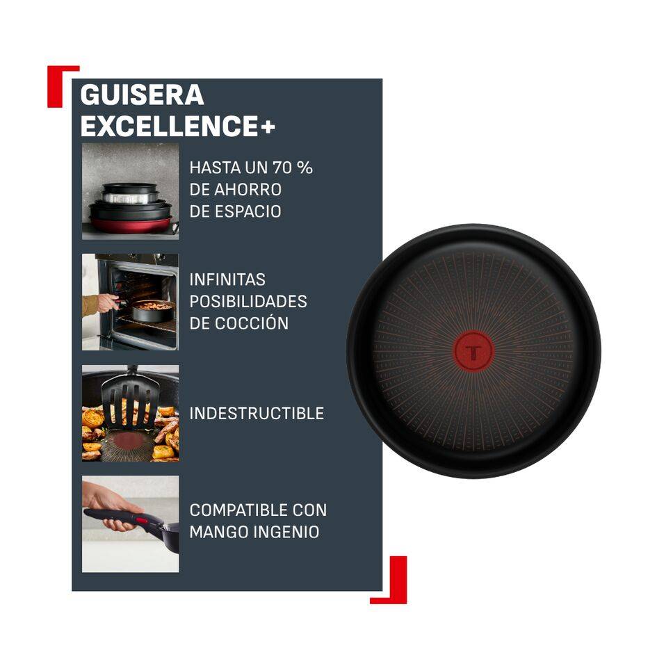 Ingenio Excellence+ Guisera de 24 cm, Apilable, Mango extraíble, Revestimiento antiadherente, Compatible con inducción