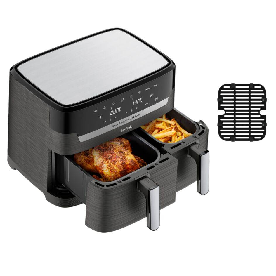 Dual Easy Fry & Grill, Freidora de aire, Doble Cesta, 8,3 L, 8 Programas Automáticos, Inox
