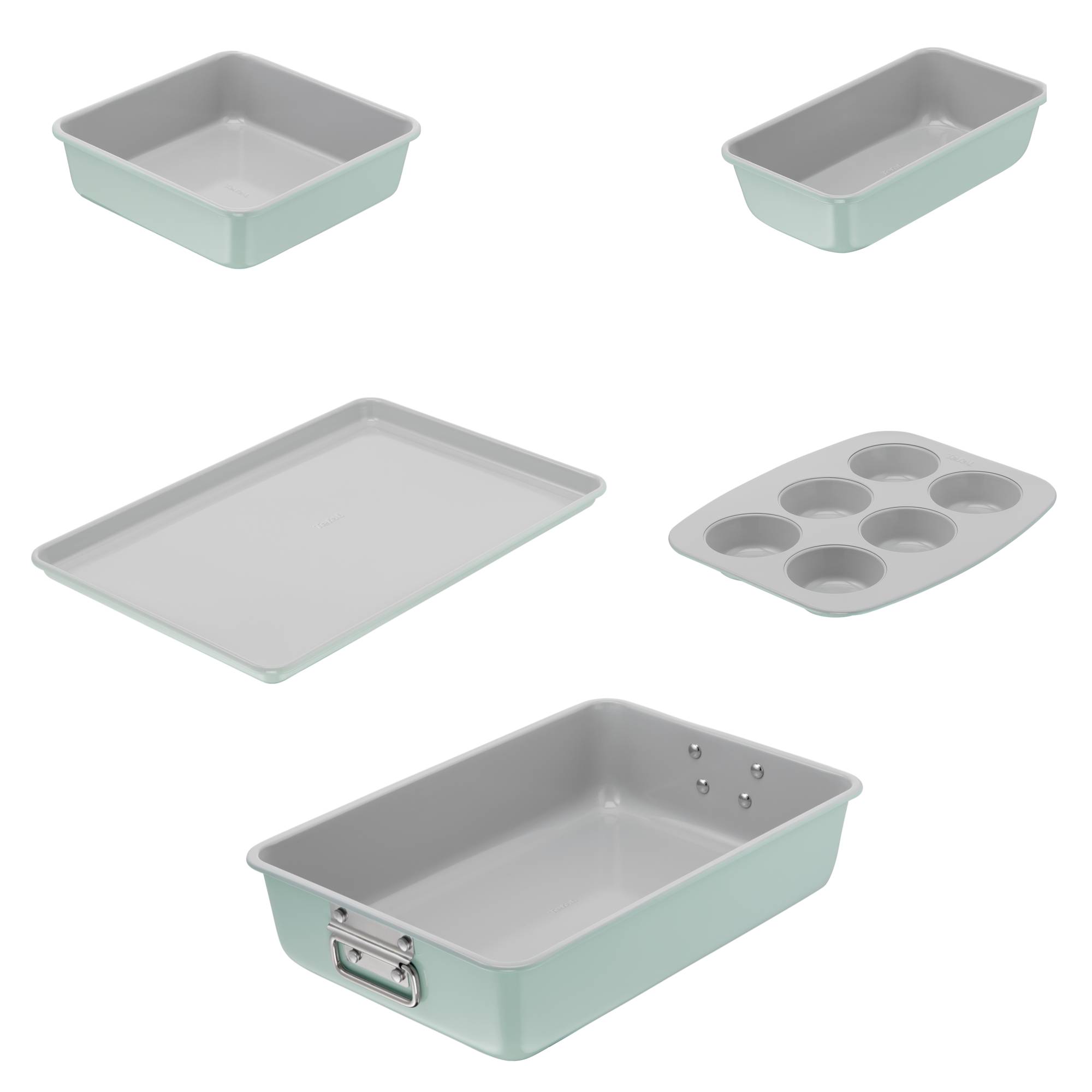 Ceramik, Set de 5 piezas, Utensilios para Horno, Revestimiento Cerámico, Apilables, Duraderos, Verde Menta