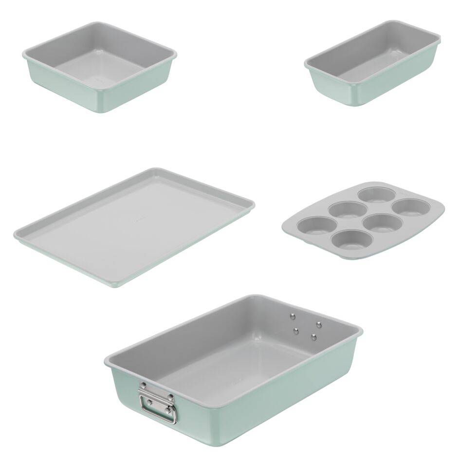 Ceramik, Set de 5 piezas, Utensilios para Horno, Revestimiento Cerámico, Apilables, Duraderos, Verde Menta