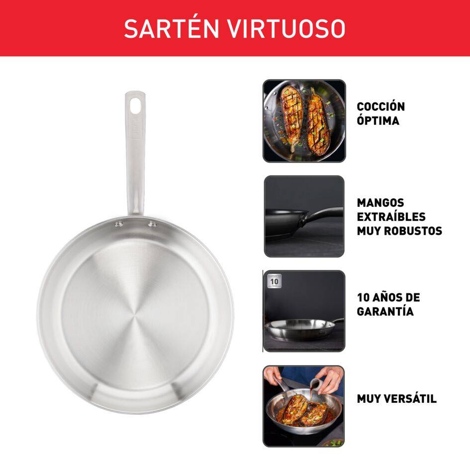 Virtuoso, Sartén, 28 cm, Acero inoxidable sin antiadherente