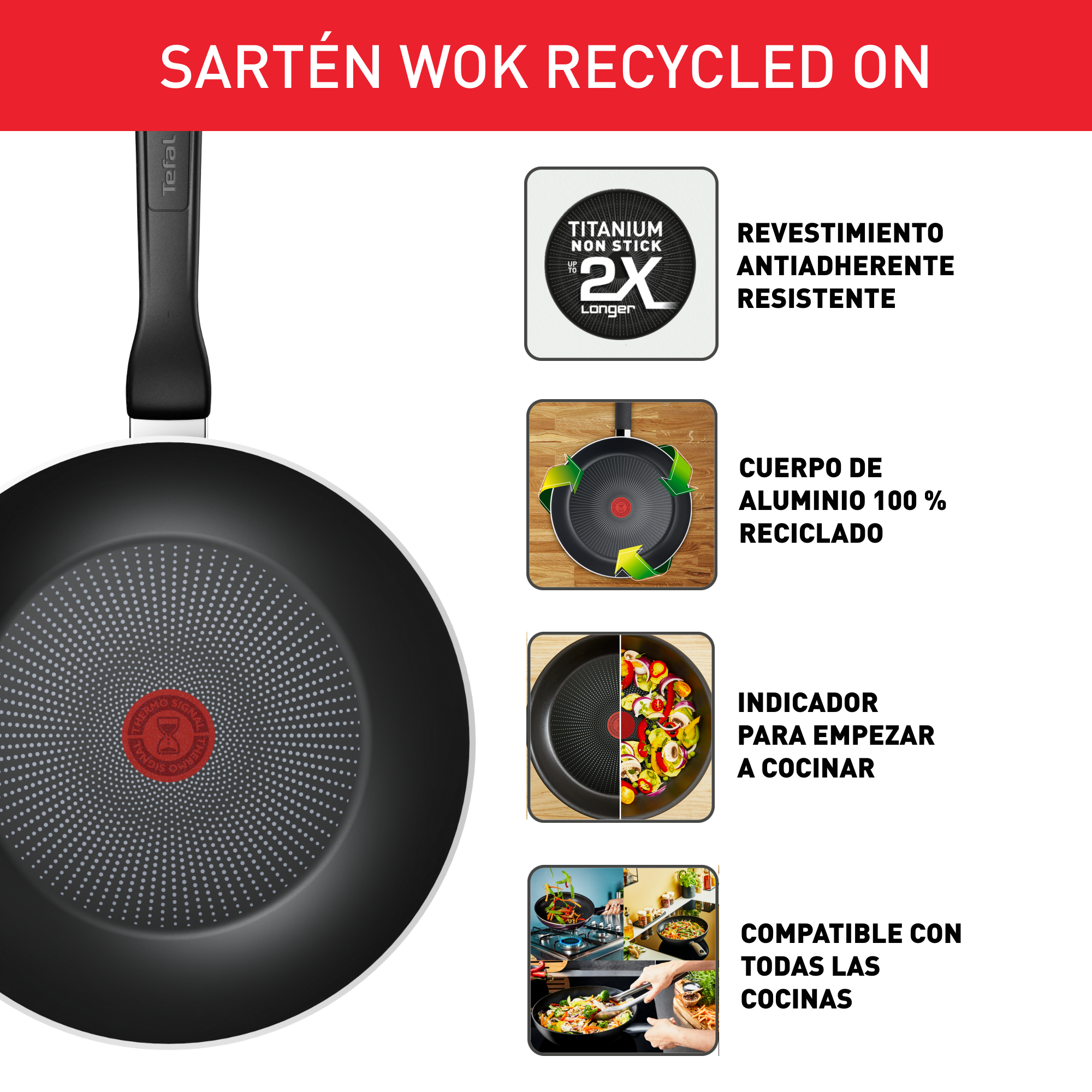 Recycled On, Wok, 28 cm, Negro