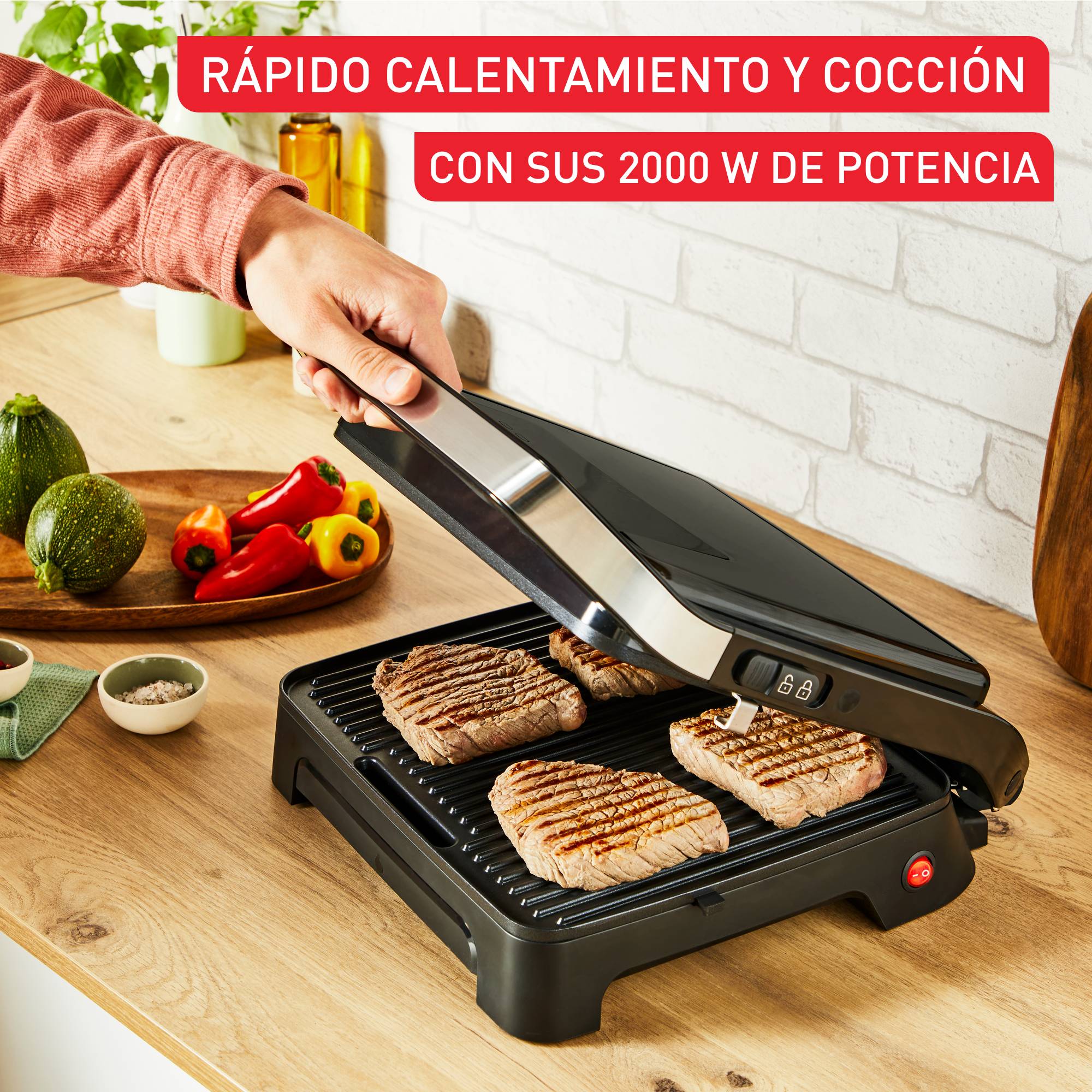 Inicio, Plancha de paninis y grill, 2 en 1, Gran capacidad, Placas antiadherentes, Bandeja de goteo 2000 W, Placas de cocción antiadherentes