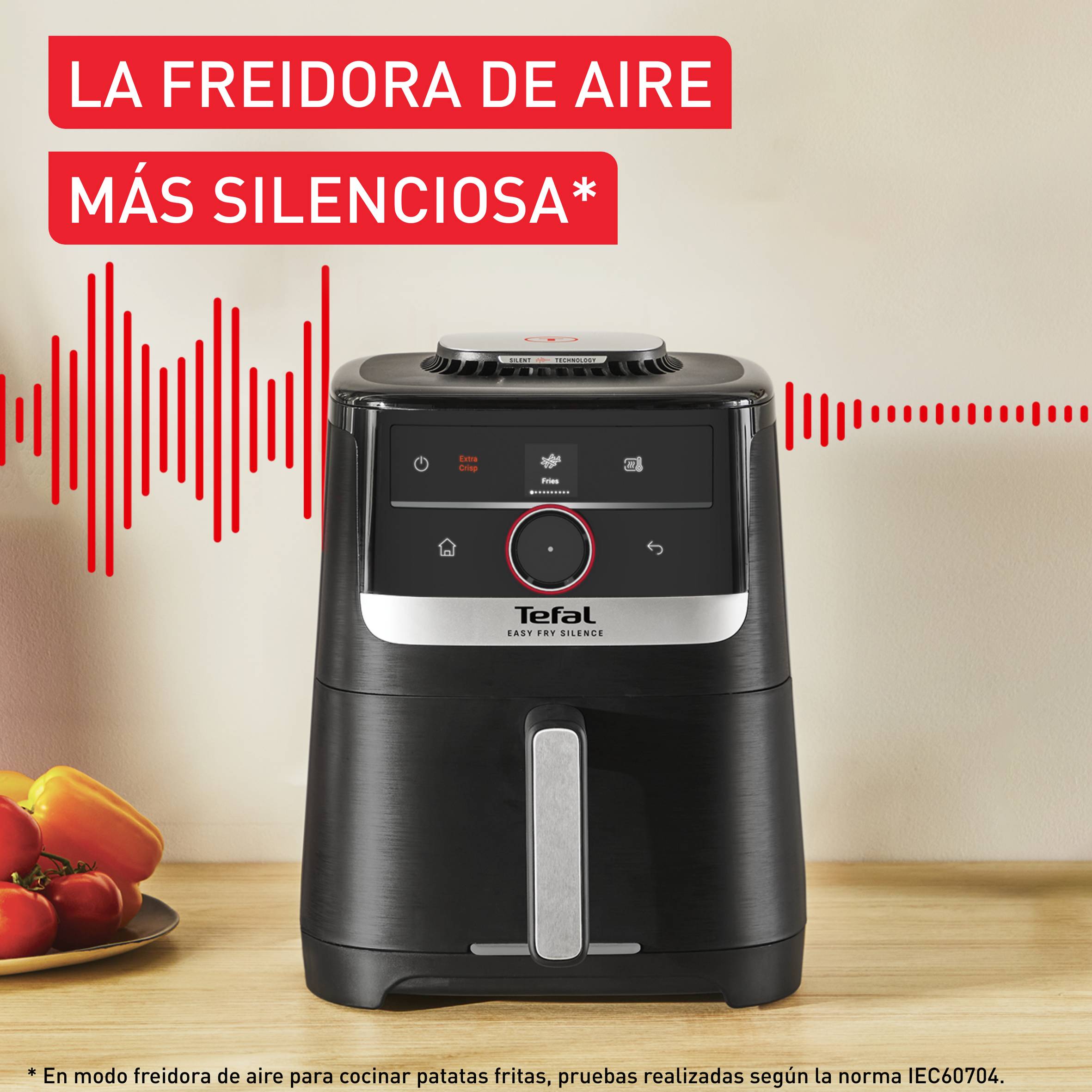 Easy Fry Smart & Silence, Freidora aire de 5 L, Tecnología silenciosa, Sistema Smart Assist, Negra