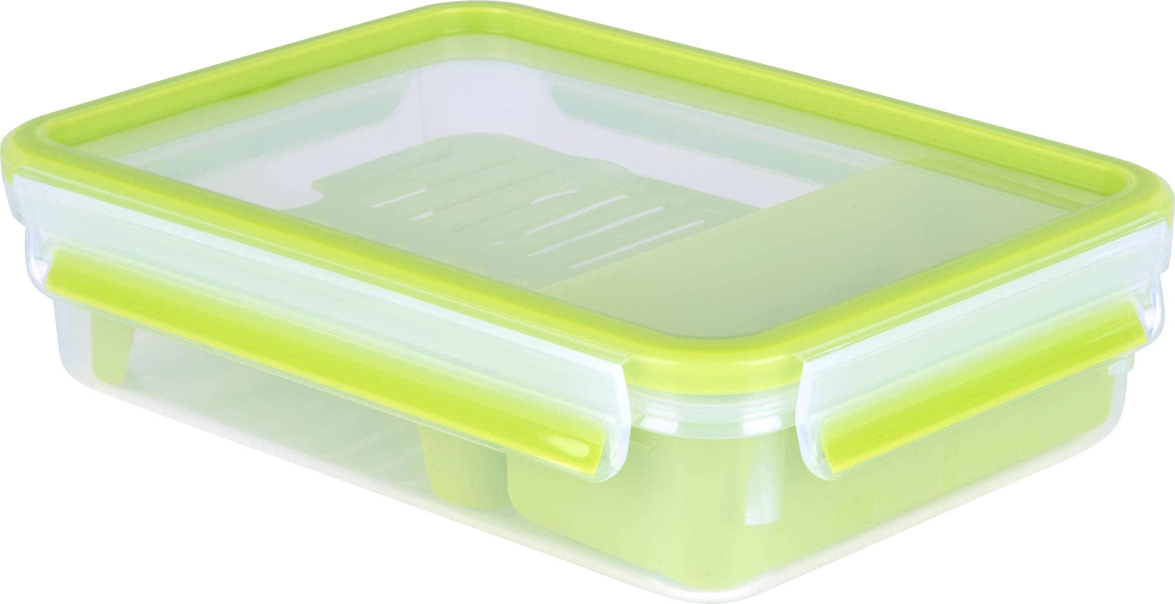 Masterseal To Go, Hermético de plástico con compartimento, 1,2 L, Soporte de rejilla para crear 2 alturas, Verde