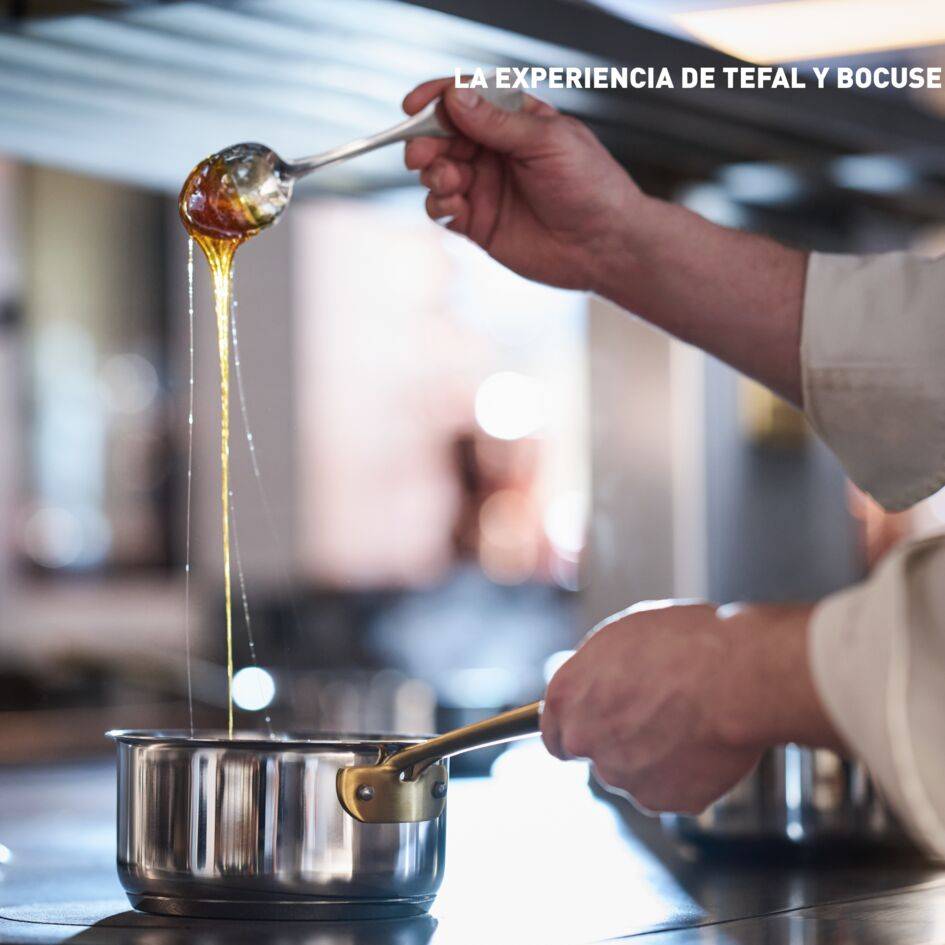 Tefal & Bocuse Cazo de 20 cm, Induction, Sin revestimiento, Acero, Mango fijo dorado