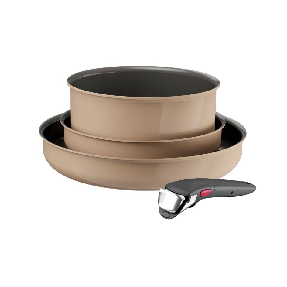 Ingenio Ceradelice, Set de 4 piezas, Sarten 22/28 cm, Cazo 20 cm, Mango extraíble, Apilable, Inducción
