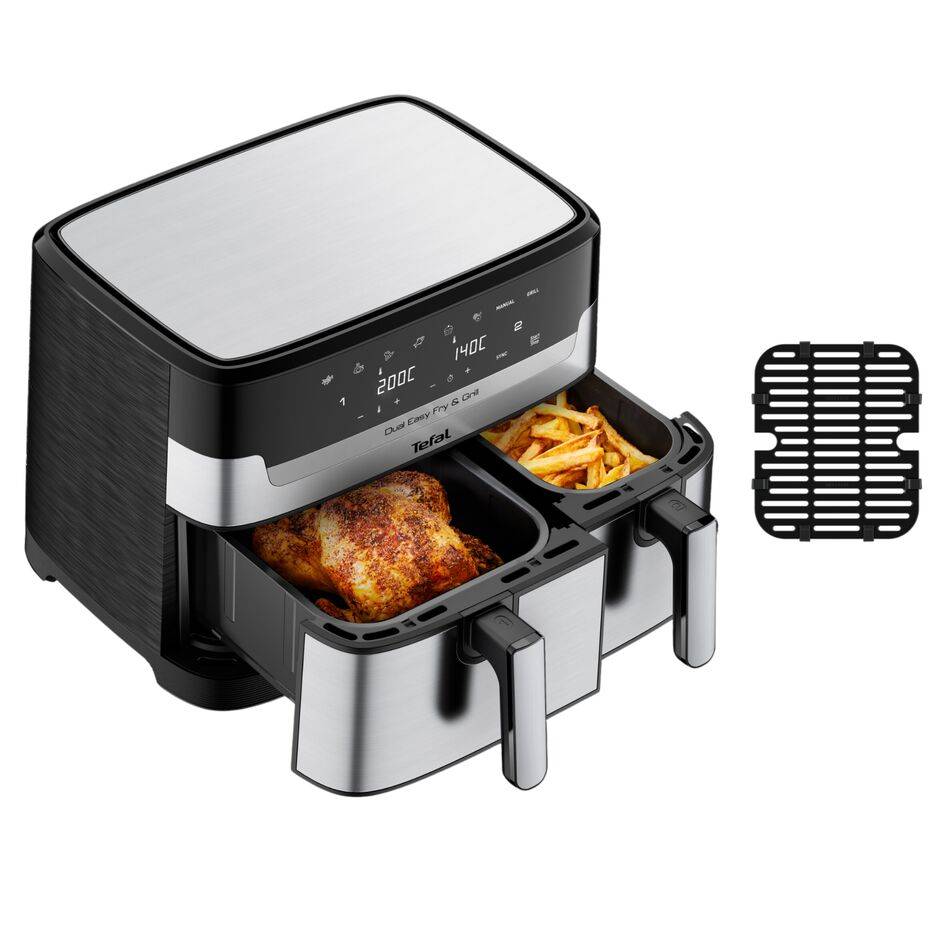Dual Easy Fry & Grill, Freidora de aire, Doble Cesta, 8,3&nbsp;L, 8 Programas Automáticos, Inox