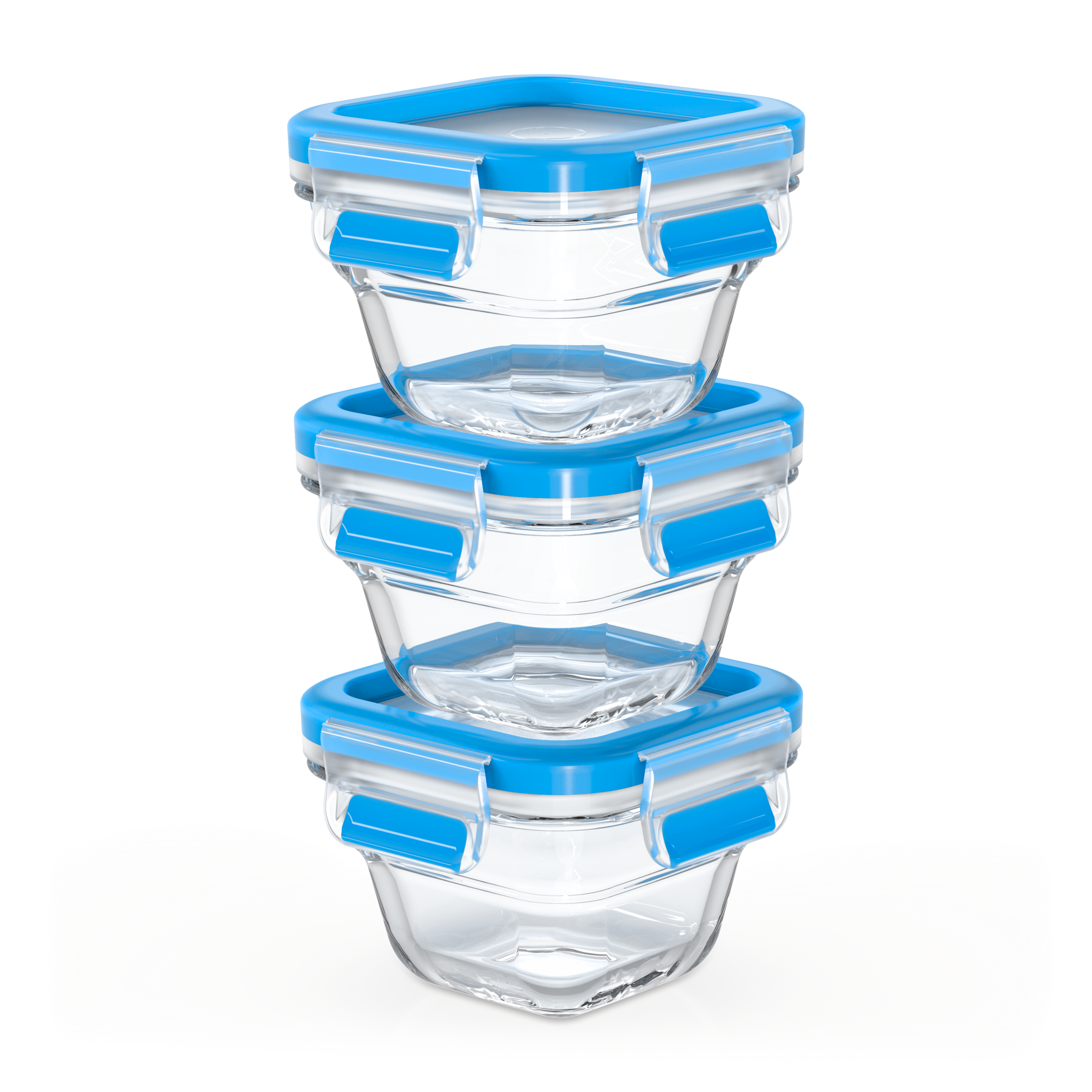 Masterseal Cristal, Set de 3 Herméticos de Cristal, 0,18 L, Cuadrados, Azul