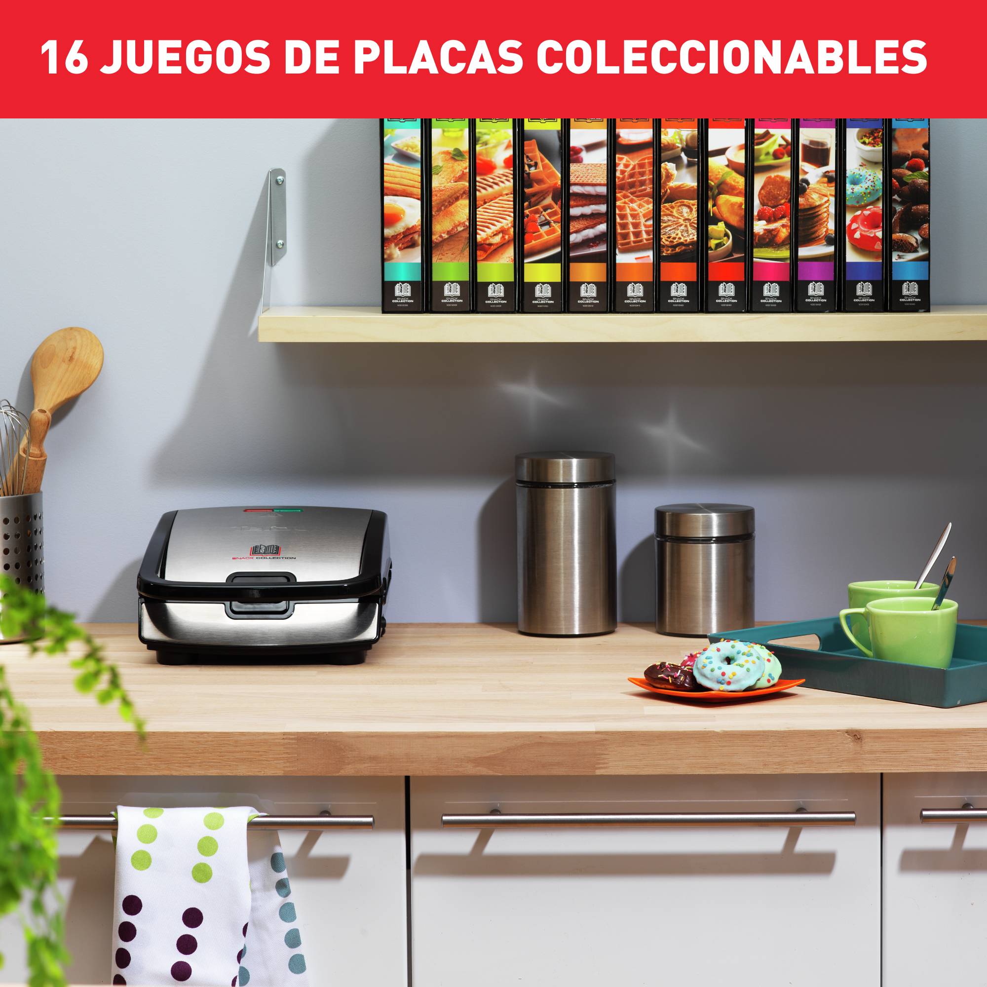 Snack Collection, Sandwichera y gofrera, 2 placas antiadherentes, Inox