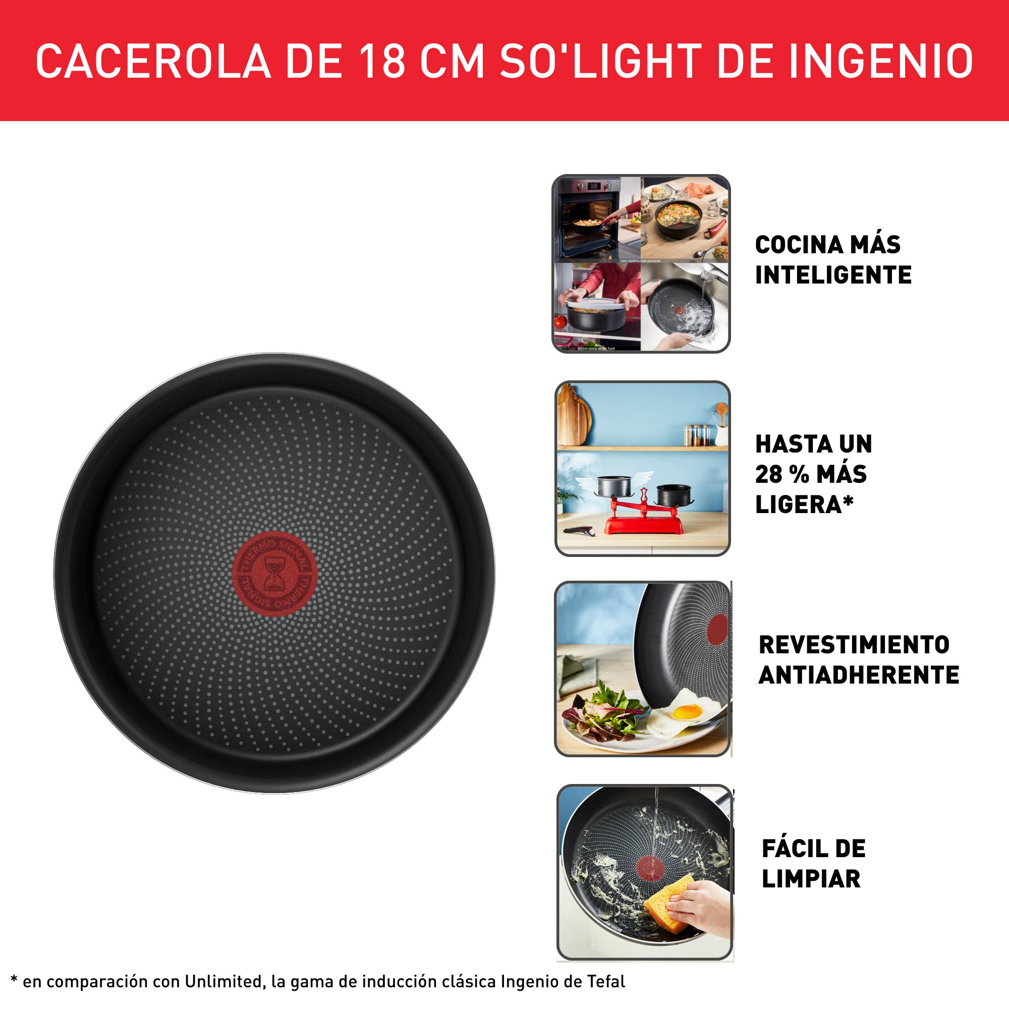 Ingenio So'Light, Cazo de 18 cm, Ligera, Inducción, Revestimiento Antiadherente