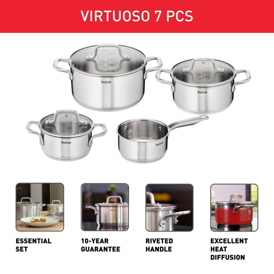 Virtuoso set 7 piezas cacerolas 16 cm ollas 16/20/24 cm
