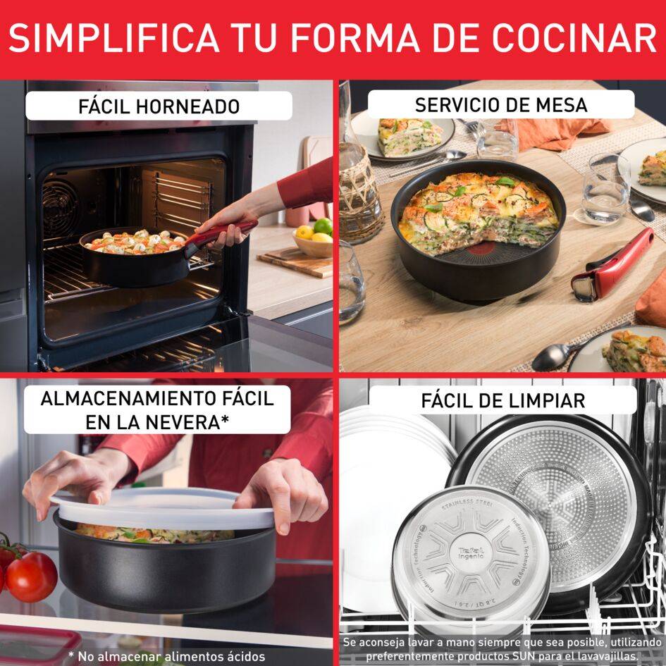 Ingenio Jordi Cruz, Set de Sartenes 22/26 cm + Cazo 16cm + Mango Extraíble, Apilables, Inducción, Negro