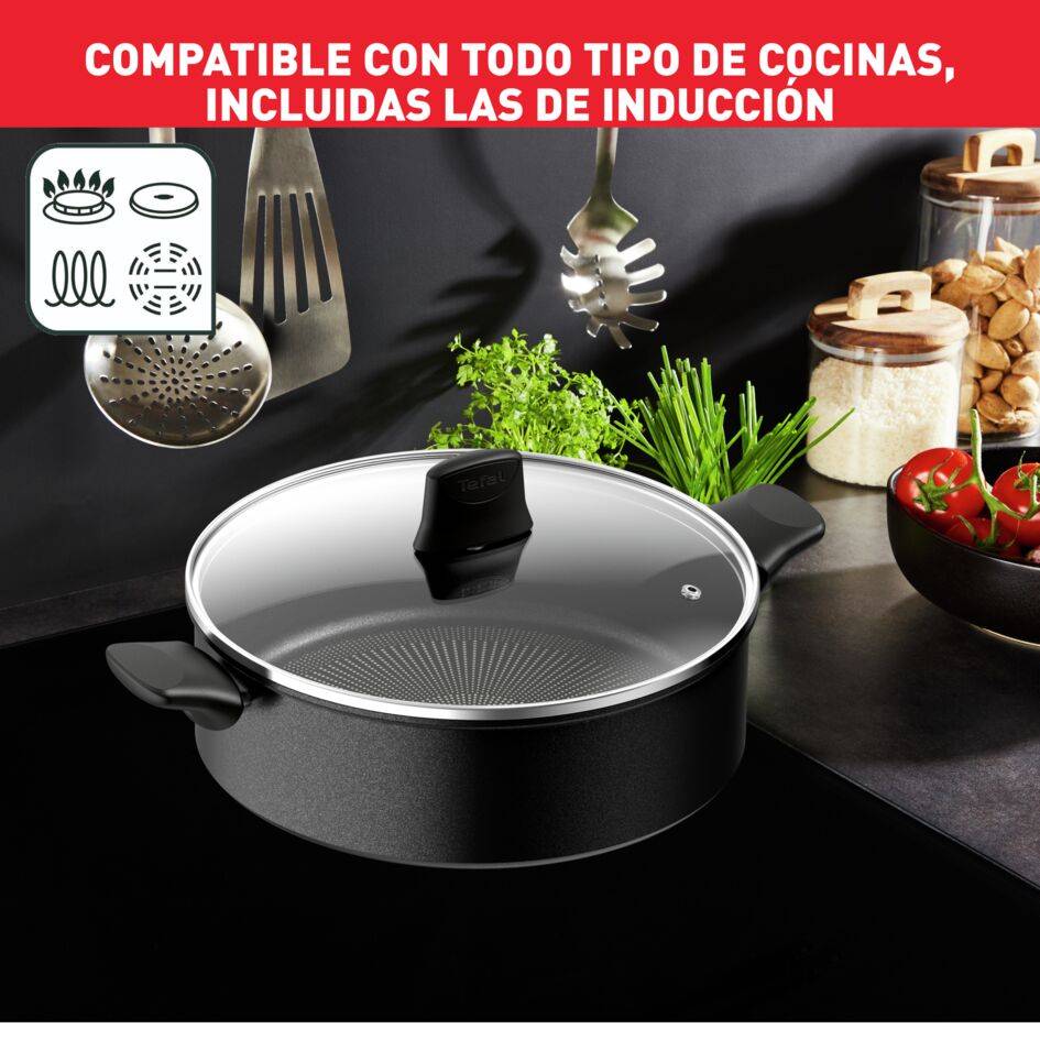  Ultimate On, Guisera cacerola baja 28&nbsp;cm, Tapa de cristal, Revestimiento antiadherente, Inducción, Negra