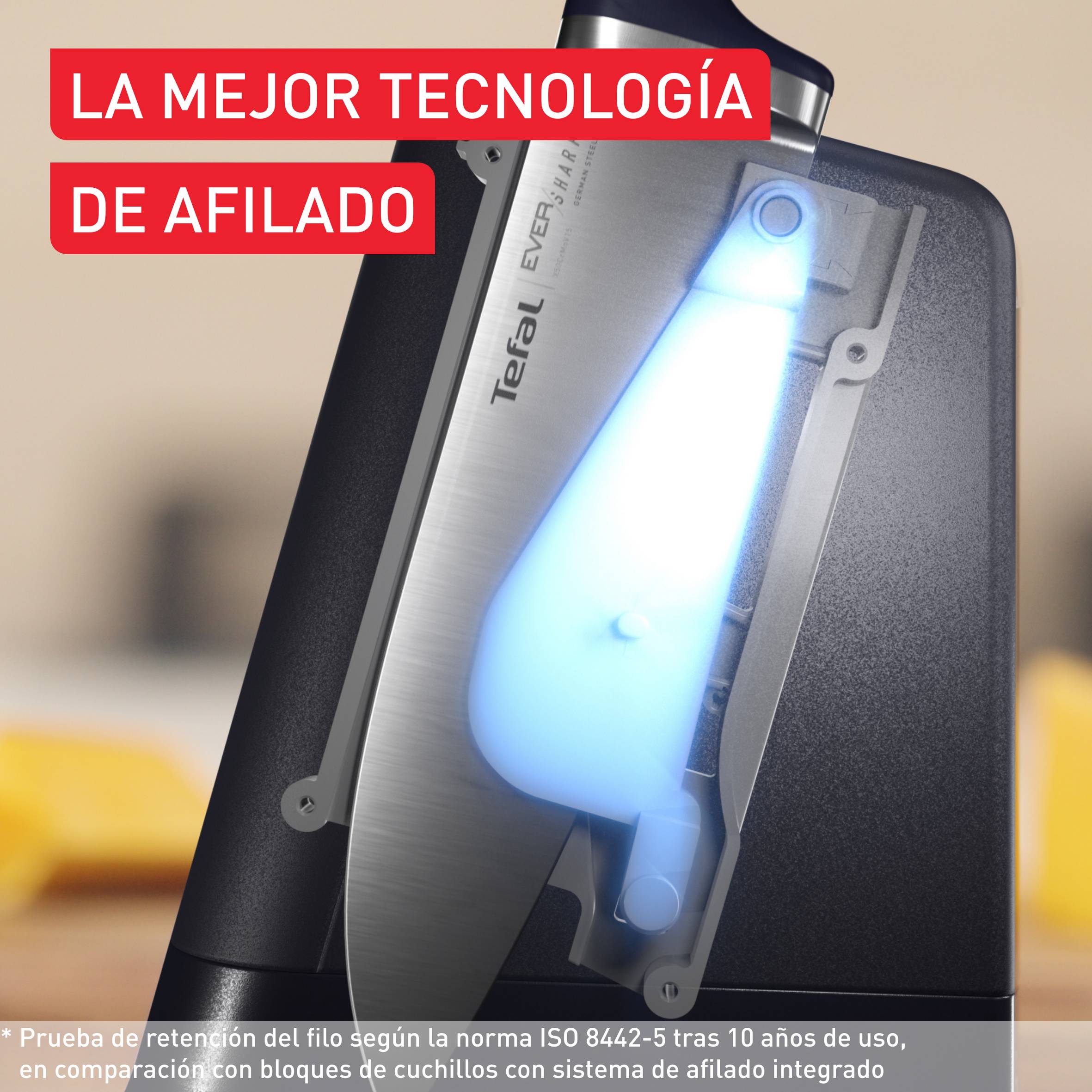 EverSharp Pro, Cuchillo de chef autoafilable + Bloque, Afilador integrado, Afilado duradero