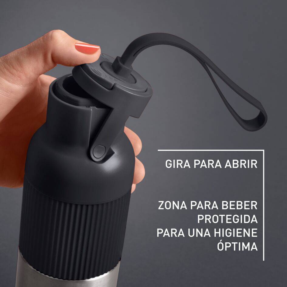 BeYou, Botella de hidratación, Tapa abatible,0,7 L, Reutilizable, 100 % hermética, Apta lavavajillas, Negra