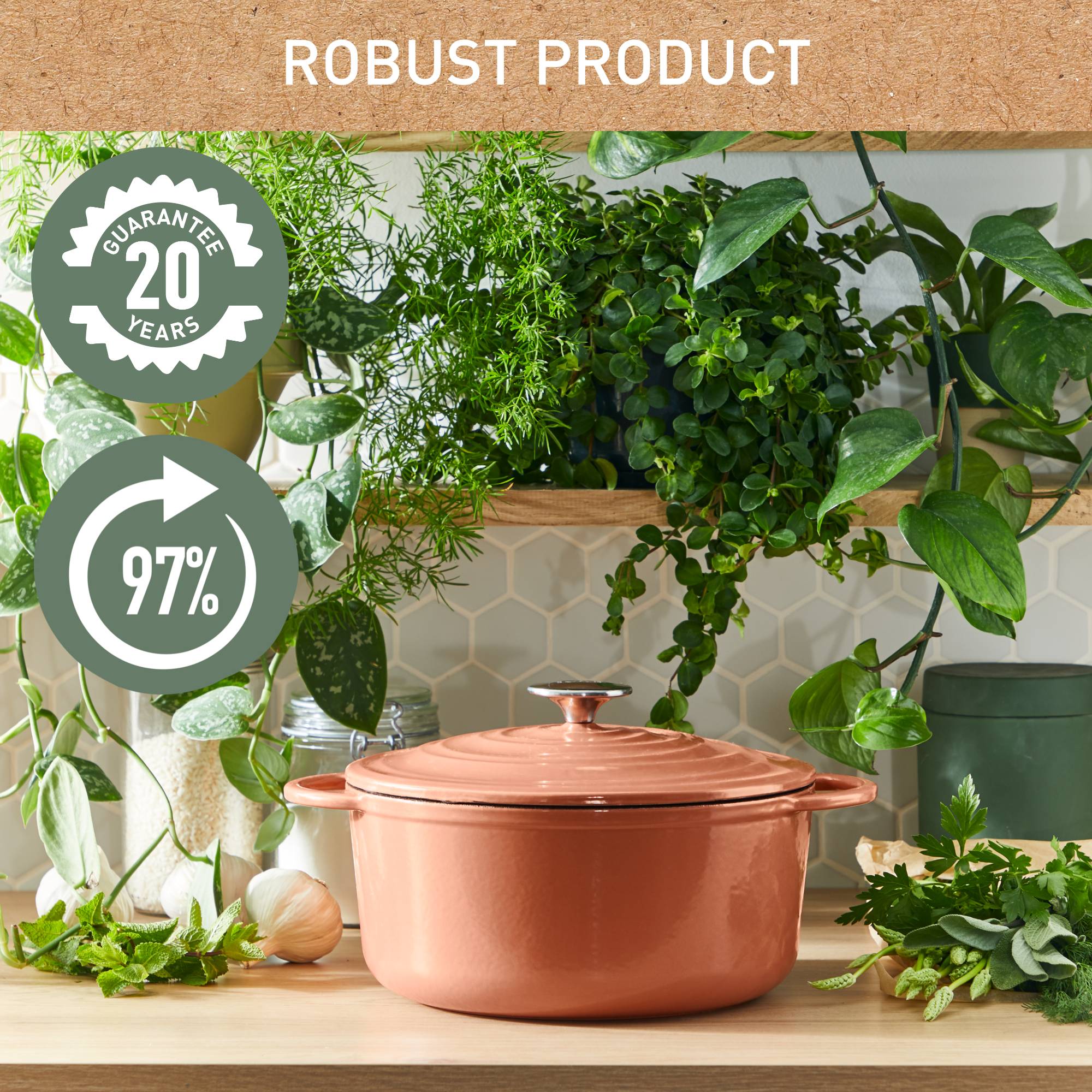 LOV, Cacerola de 34 cm, Diseño Eco, Incluye Tapa, Terracotta