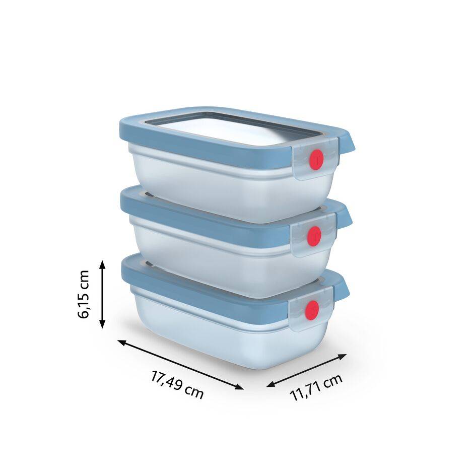 TEFAL oneClick, Set de 3 piezas apilables, Herméticos, Sistema One-Click, Azul, 3x 0,50 L/17,6 FLOZ