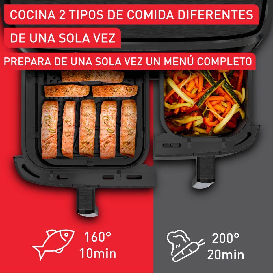 XXL Dual Easy Fry 11 L, Freidora de Aire XXL Dual, +8 Personas, Gran superficie de cocción