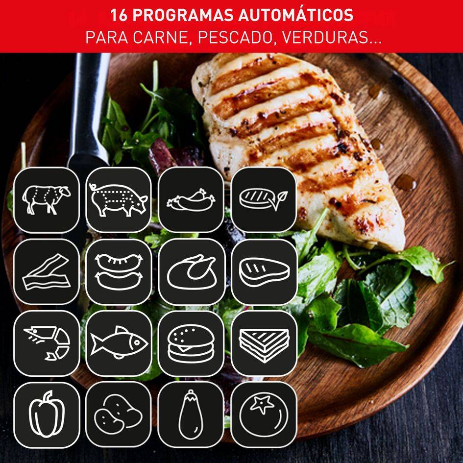 Optigrill Elite XL, Grill, 16 Programas, 6 Personas, Inox, Superficie de cocción de 40x20 cm