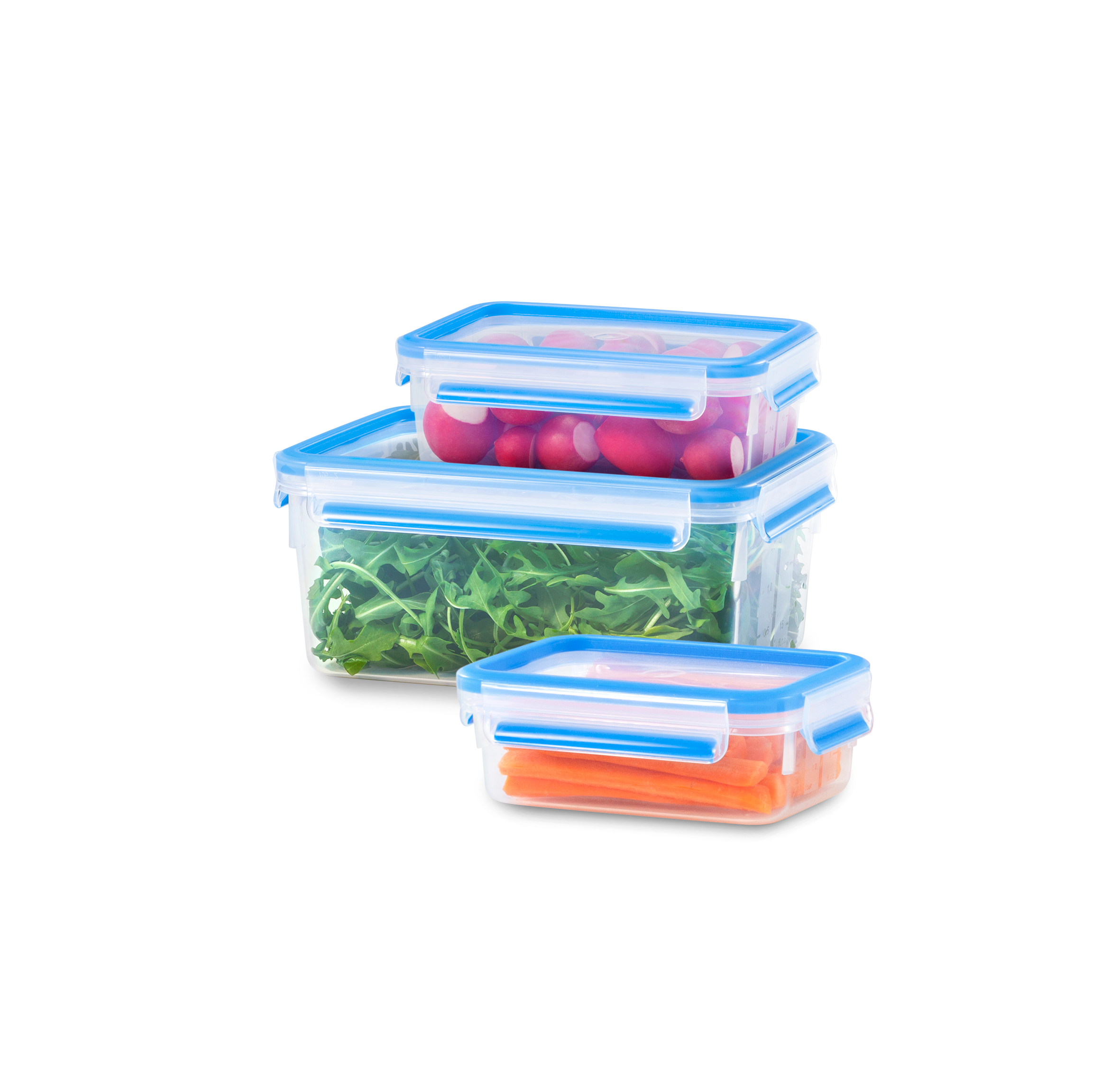 Masterseal, Set de 3 Herméticos de plástico,  0,55/1/2,3L, Rectangular, Azul