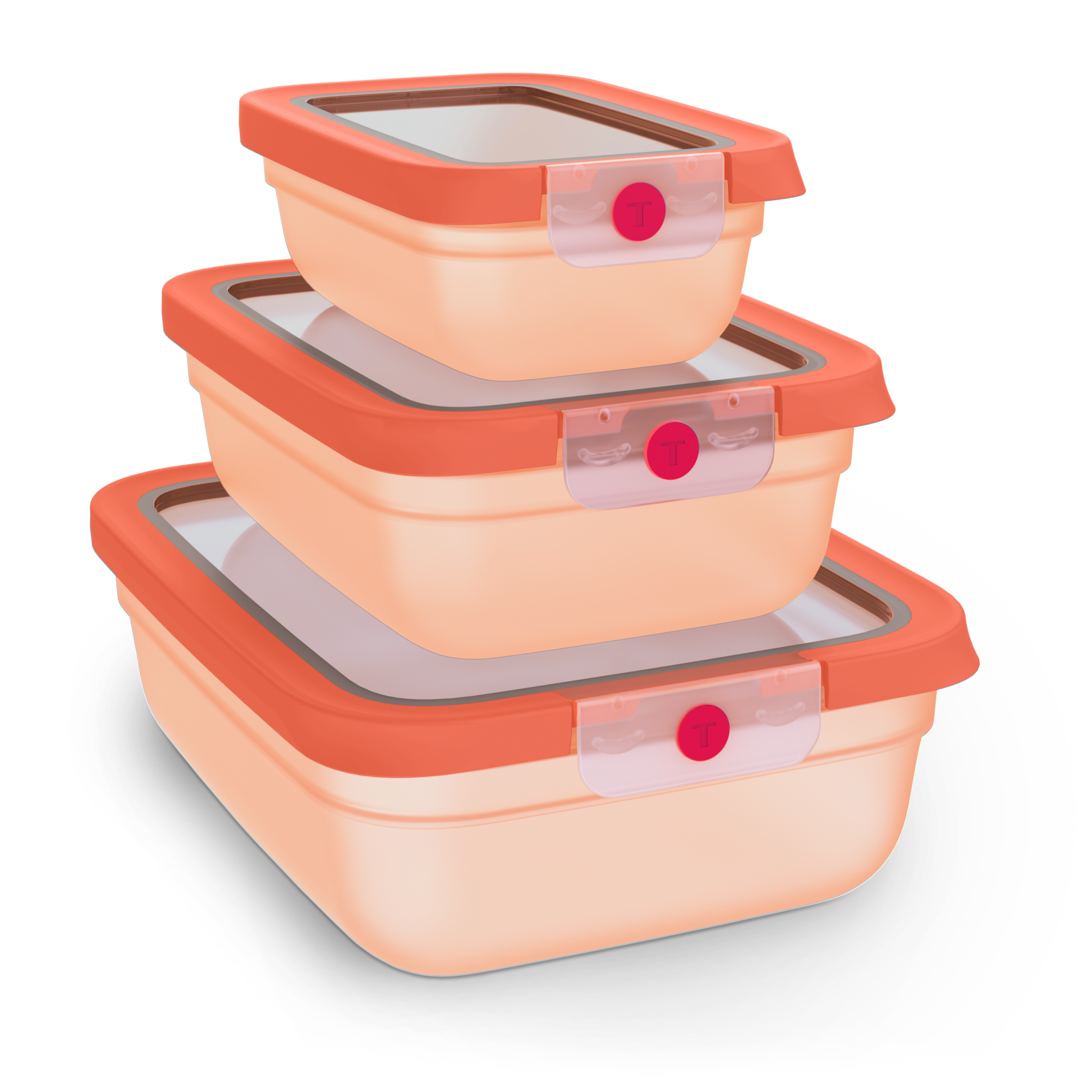 TEFAL oneClick, Set de 3 piezas apilables, Herméticos, Sistema One-Click, Naranja, (0,50 L / 17,6 FLOZ, 1,20 L / 42,2 FLOZ, 2,30 L / 81,0 FLOZ)