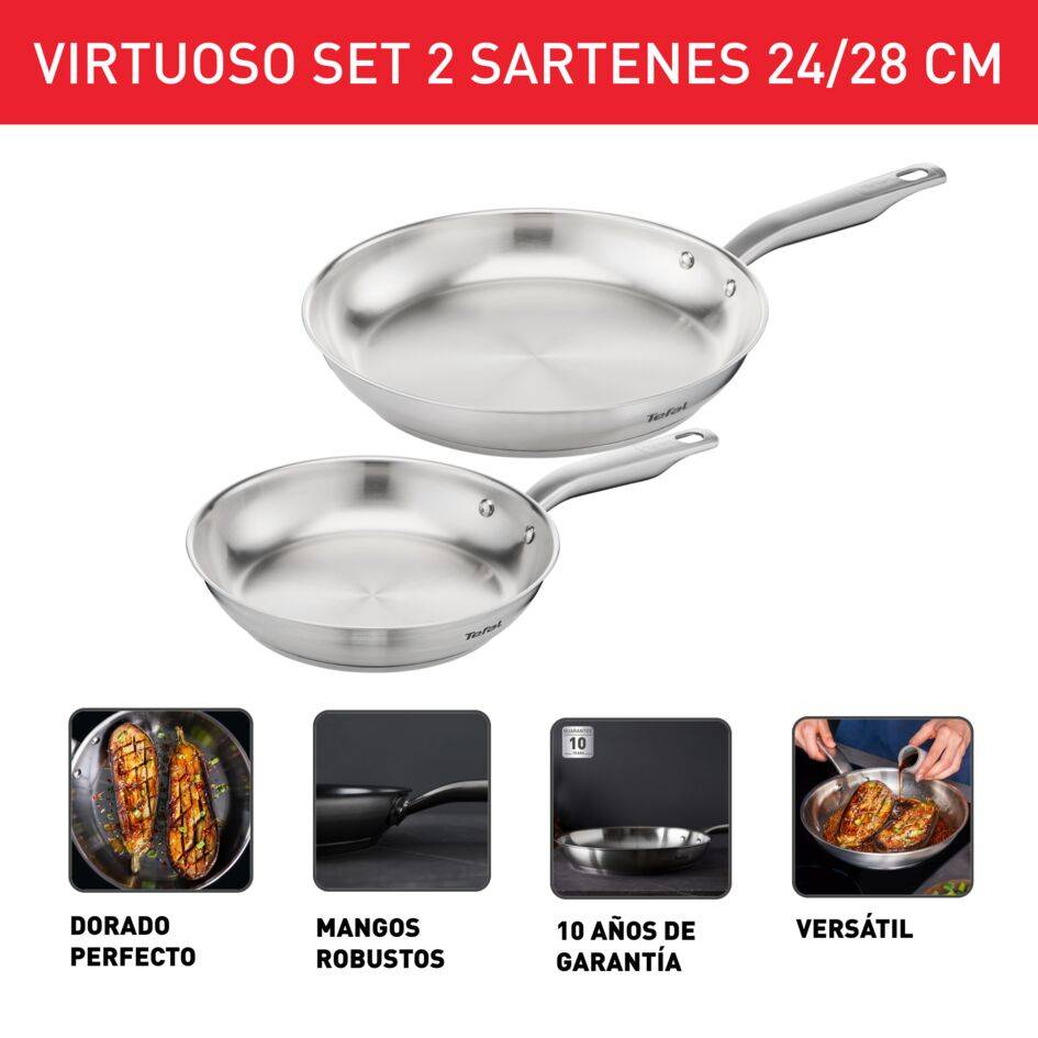 Virtuoso, Set de sartenes 24/28 cm, Mango Fijo, Inducción, Inox