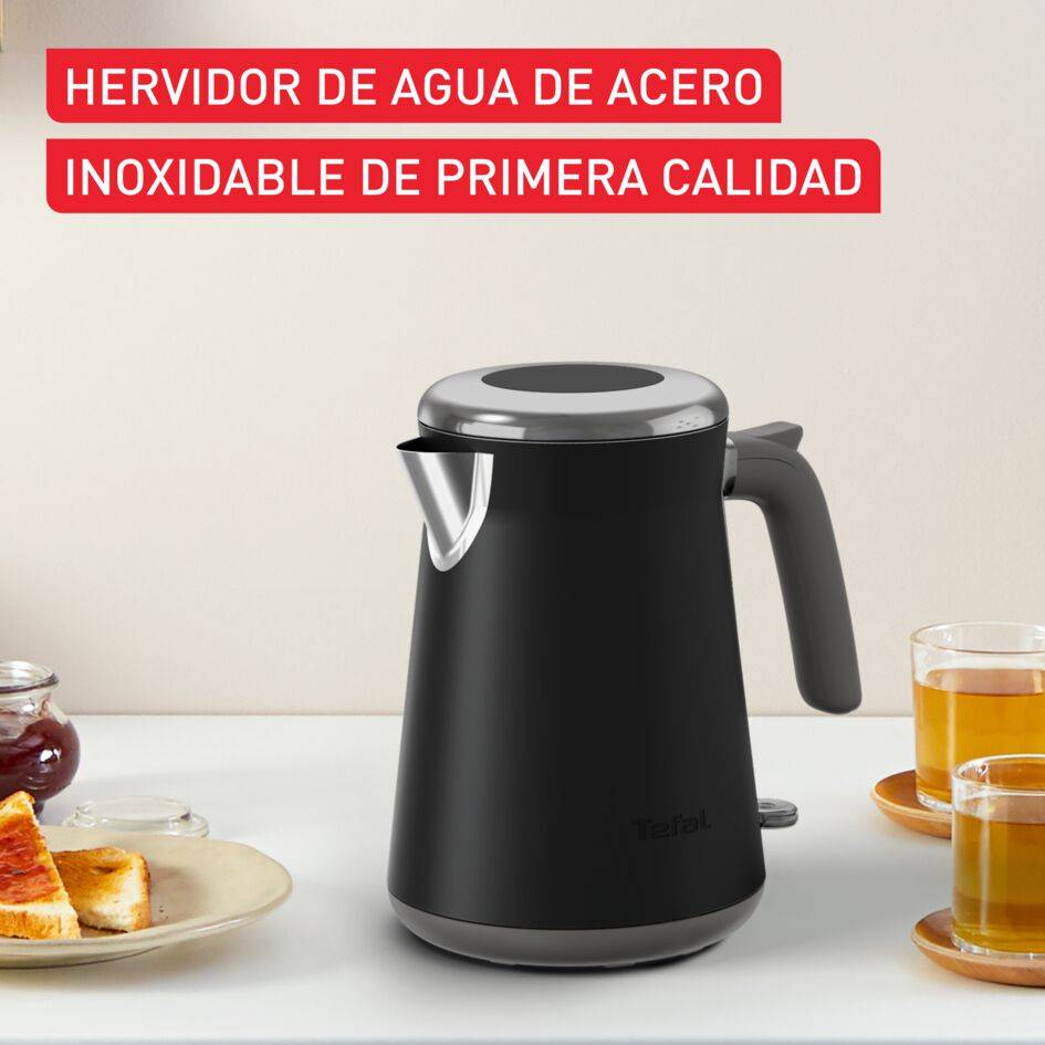 Collection, Hervidor de Agua de Acero Inoxidable, 2400 W, Apagado Automático con Luz Indicadora, Indicador de una Taza, Negro