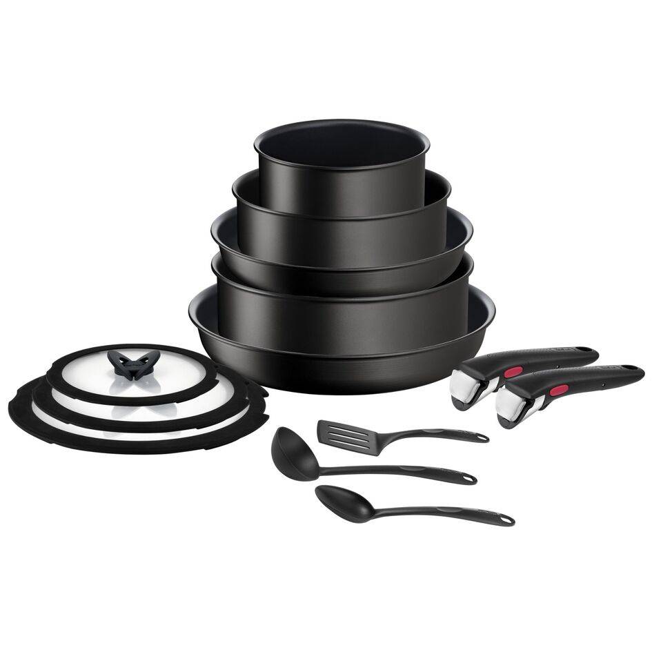 Ingenio Unlimited, Set de 13 piezas, Sartenes y Cazos, Mangos extraíbles, Accesorios de cocina, Tapas, Apilable, Inducción