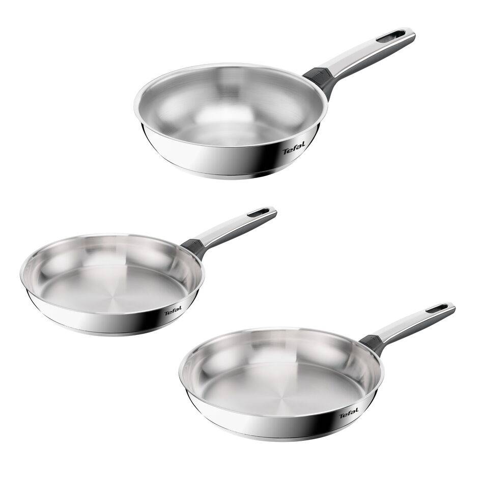 Emotion+ Set 3 Sartenes 20/24/28 cm, Acero Inoxidable Premium, Garantía 10 años, Inducción
