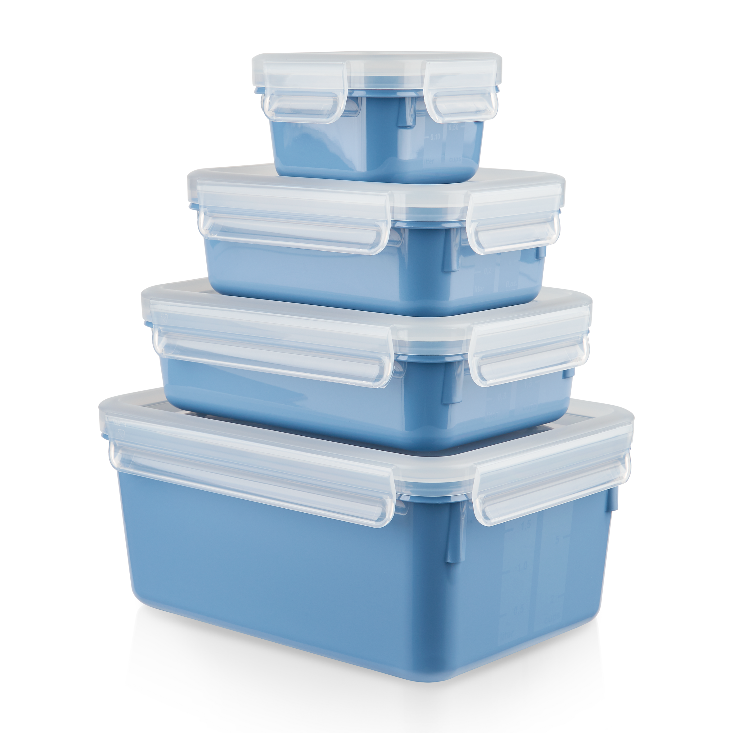 MasterSeal Fresh, Set de 4 Herméticos, Plástico, Conservación de Alimentos, 100 % Hermético, Azul