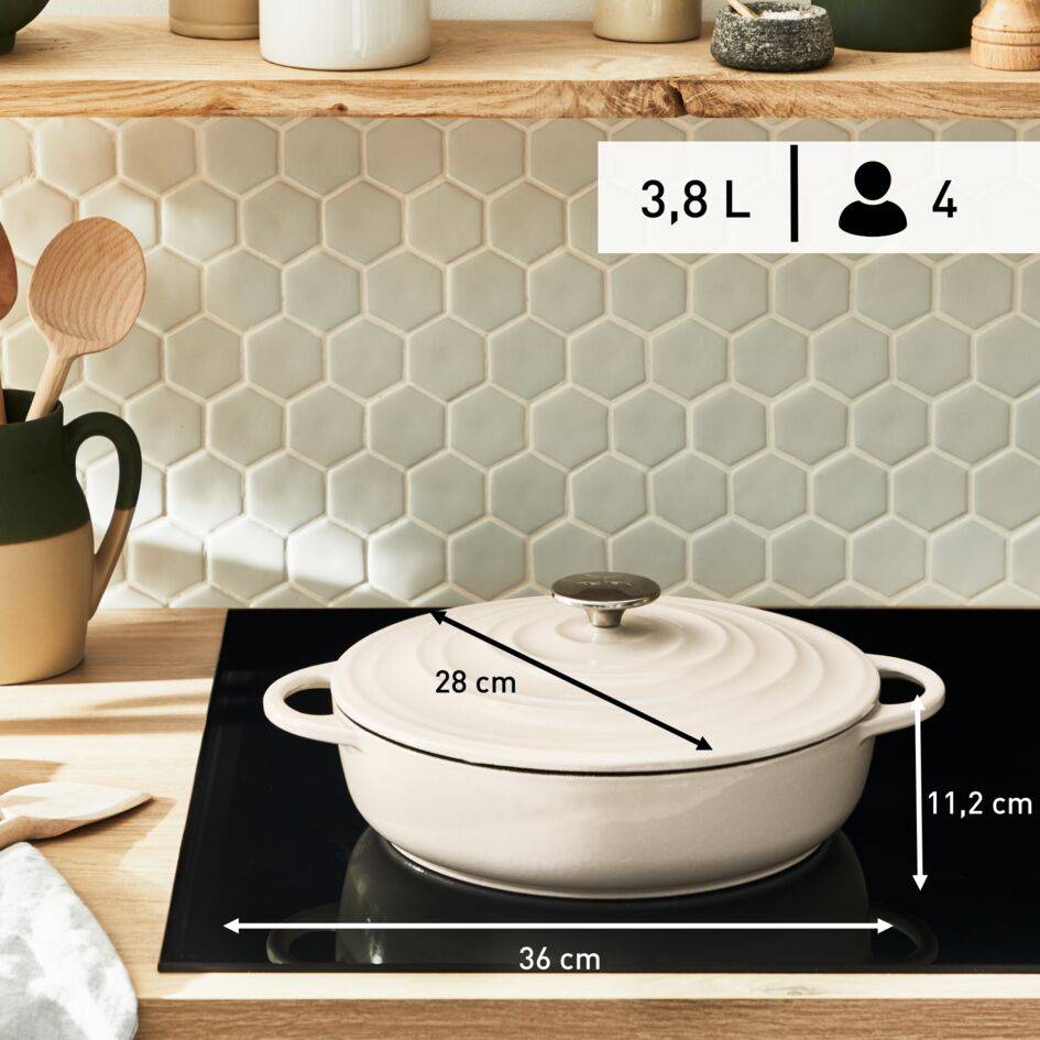 LOV, Cacerola baja de 28 cm, Diseño Eco, Incluye Tapa, Beige
