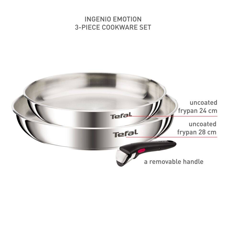 Ingenio Emotion, Set de 2 piezas, Sartenes 24/28 cm, Mango Extraíble, Acero inoxidable, Sin Revestimiento, Apilable, Inducción