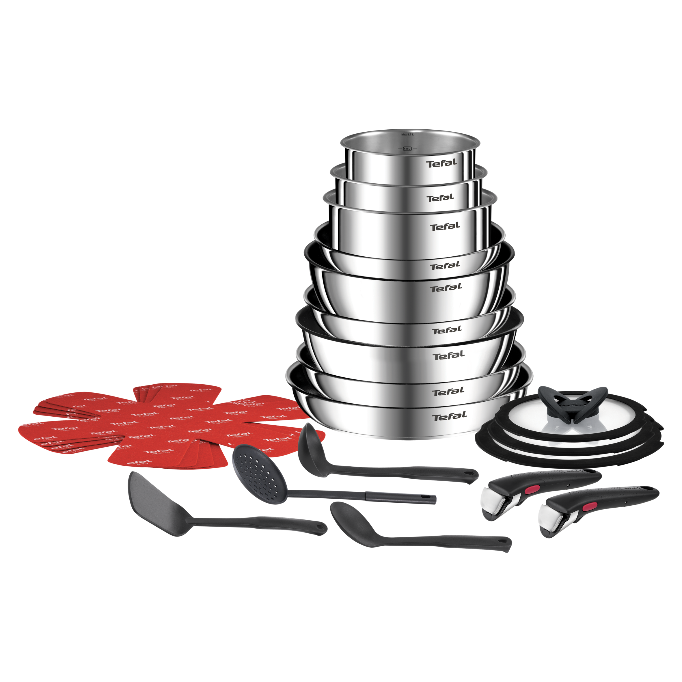 Ingenio Emotion, Set de cocina de 22 piezas, Mango extraíble, Apilable, Sartenes con Revestimiento Antiadherente, Acero Inoxidable