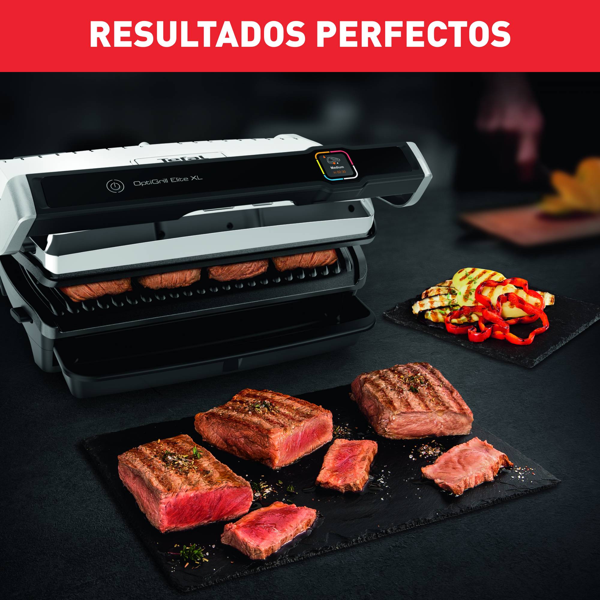 Optigrill Elite XL, Grill, 16 Programas, 6 Personas, Inox, Superficie de cocción de 40x20 cm