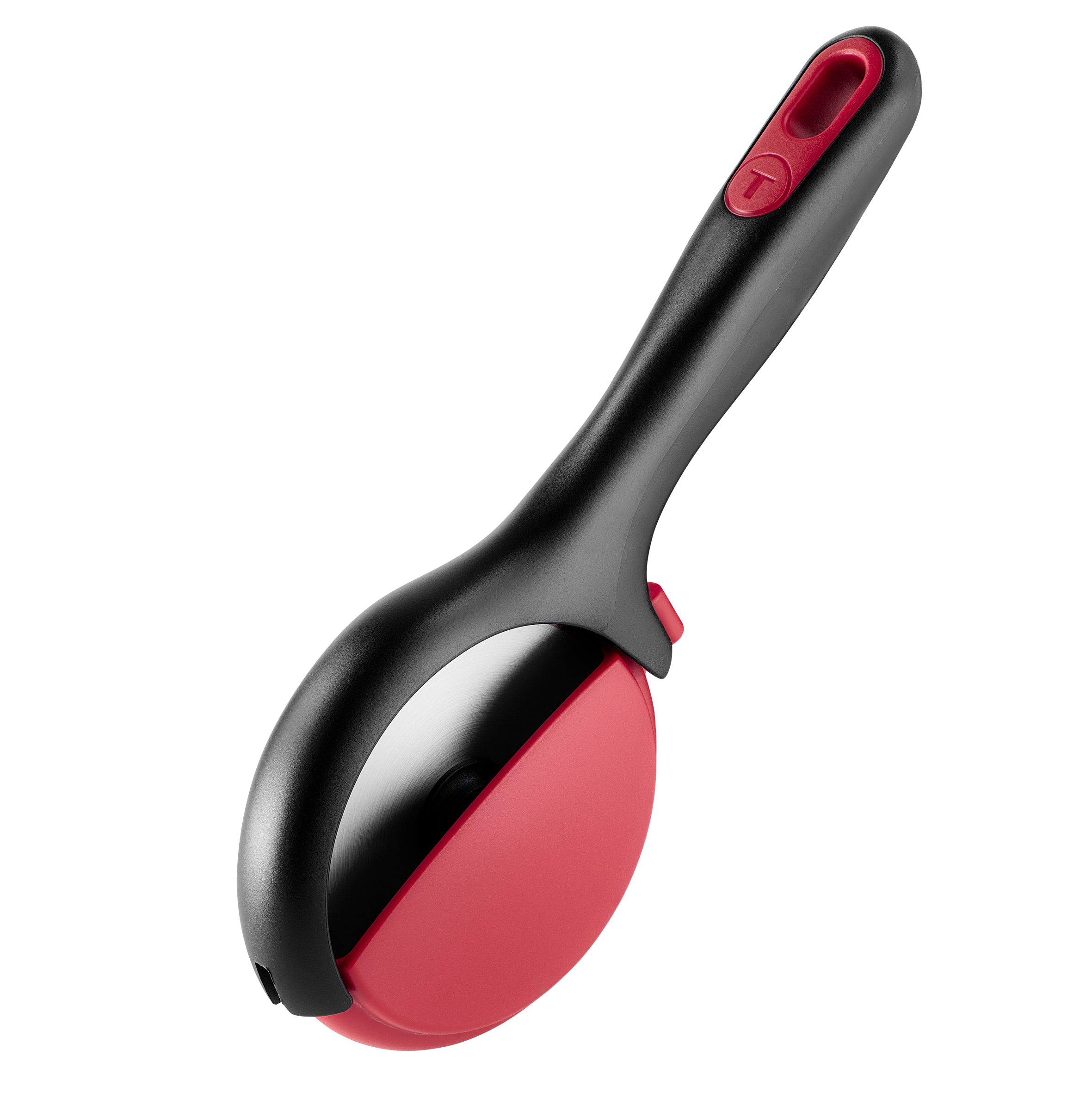 Ingenio+ Cortador de pizza, Acero inoxidable, Funda protectora, Cuchilla extraíble, Negro y rojo
