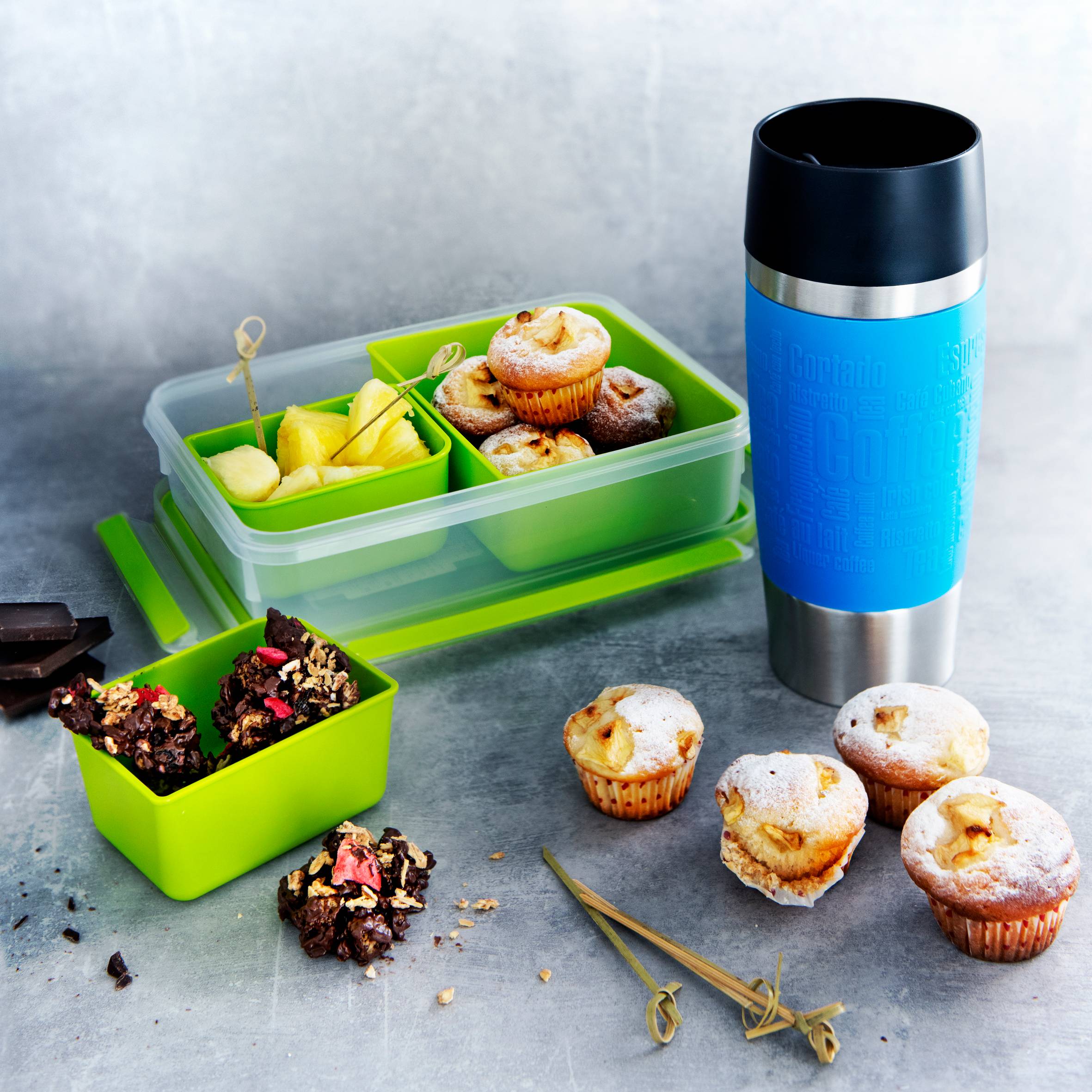 Masterseal To Go, Hermético de plástico con compartimento, 1,2 L, Soporte de rejilla para crear 2 alturas, Verde