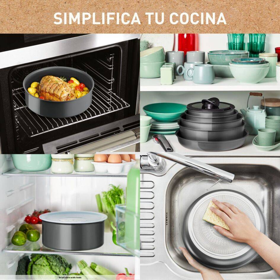 Ingenio Renew On, Set de Sartenes 24/28 cm + Mango Extraíble, Cerámica Antiadherente, Inducción, Gris