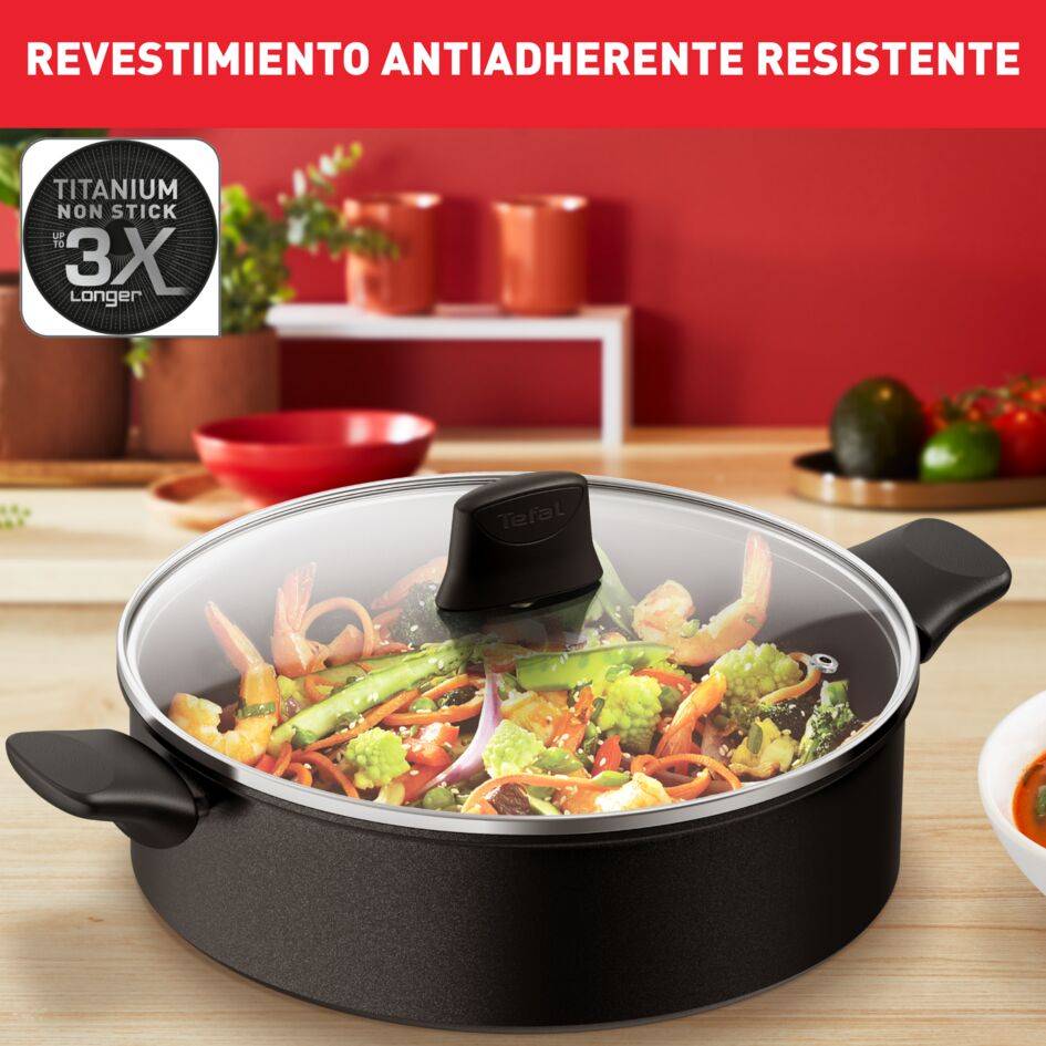 Ultimate On, Guisera cacerola baja 28 cm, Tapa de cristal, Revestimiento antiadherente, Inducción, Negra