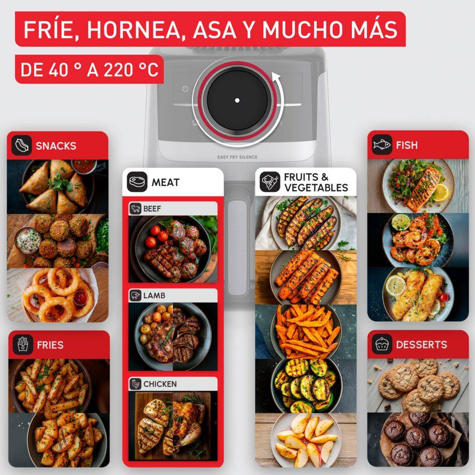 Easy Fry Smart & Silence, Freidora aire de 5&nbsp;L, Tecnología silenciosa, Sistema Smart Assist, Negra
