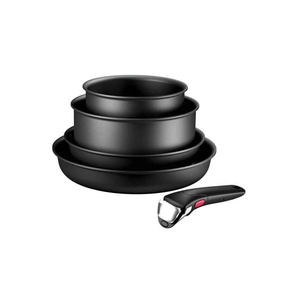 Ingenio Jordi Cruz, Set de 5&nbsp;piezas, Sartenes 22/26 cm + Cazos 16/ 20 cm + Mango extraíble, Apilables, Inducción