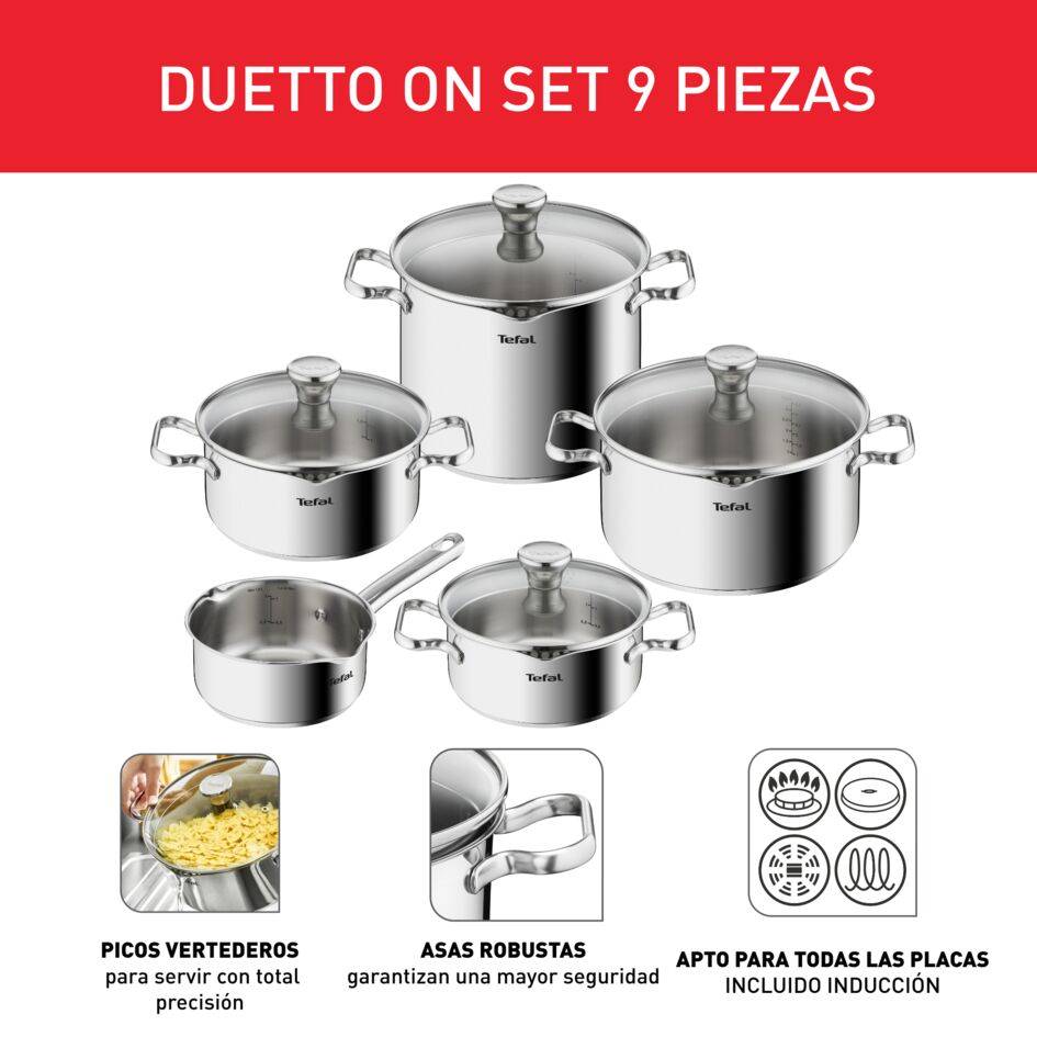 Duetto On, Set de 9 piezas, Inducción, Acero Inoxidable