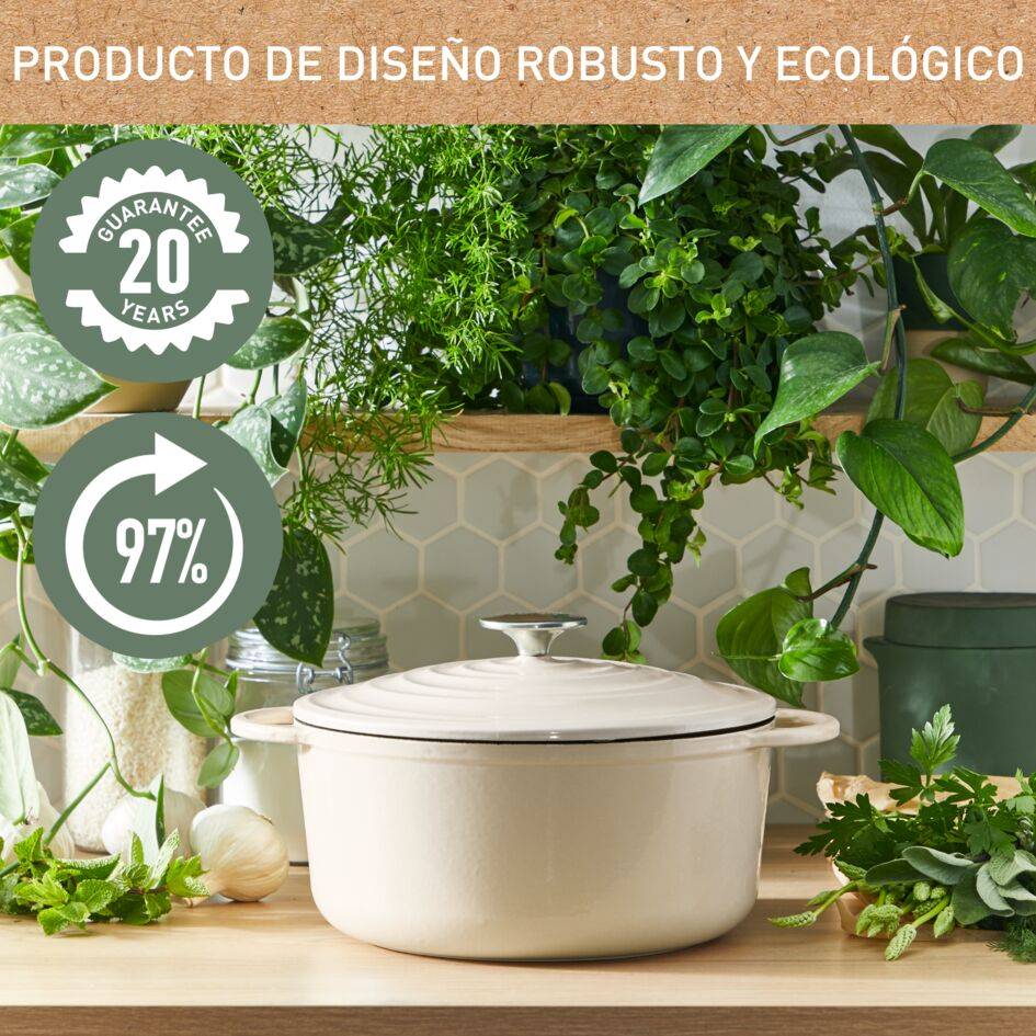 LOV, Cacerola de 25 cm, Diseño Eco, Incluye Tapa, Beige
