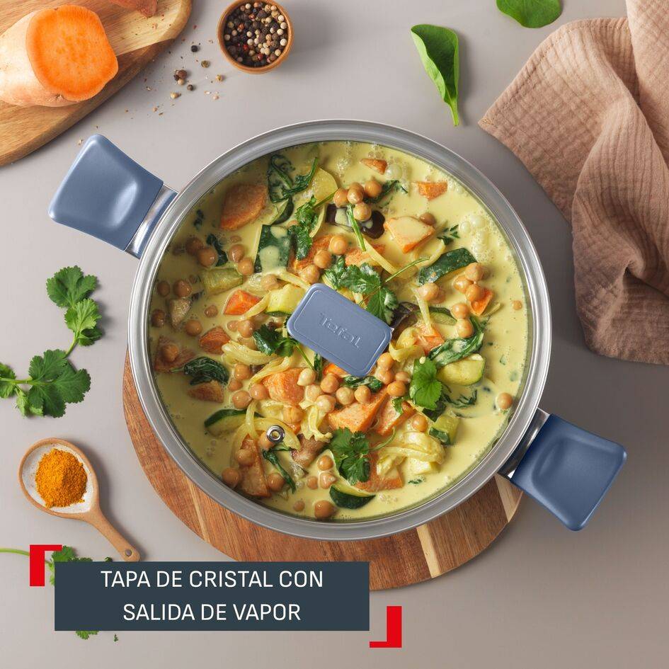 Cera Color, Set de cocina de 7 piezas, Sartenes 20/24/28 cm, Cazo 16 cm, Olla 24 cm, 2 Tapas, Revestimiento antiadherente, Azul