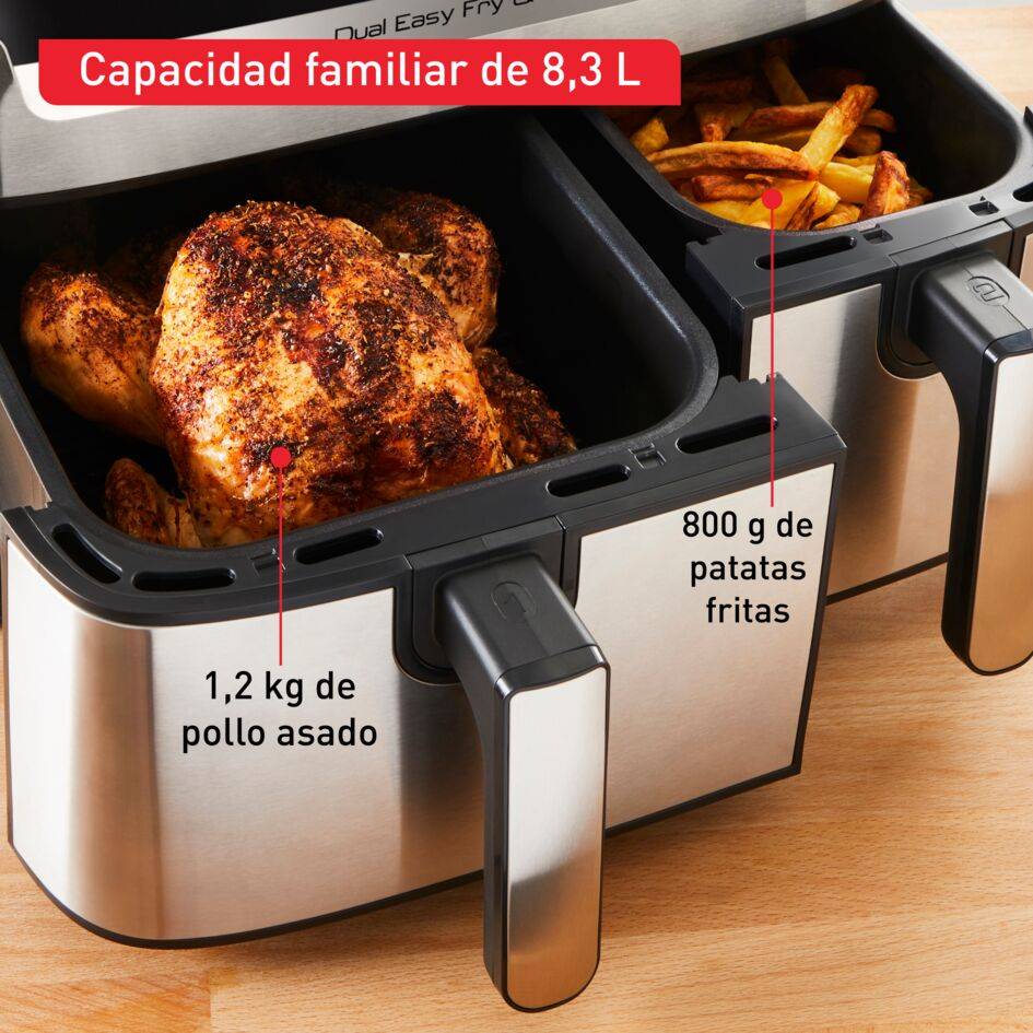 Dual Easy Fry & Grill, Freidora de aire, Doble Cesta, 8,3 L, 8 Programas Automáticos, Inox