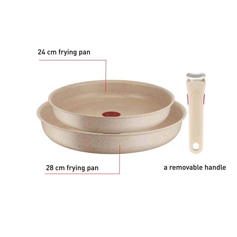 Ingenio Delight, Sartenes de 24/28&nbsp;cm, Mango extraíble, Apilables, Revestimiento Antiadherente, Cuerpo de Aluminio 100% Reciclado