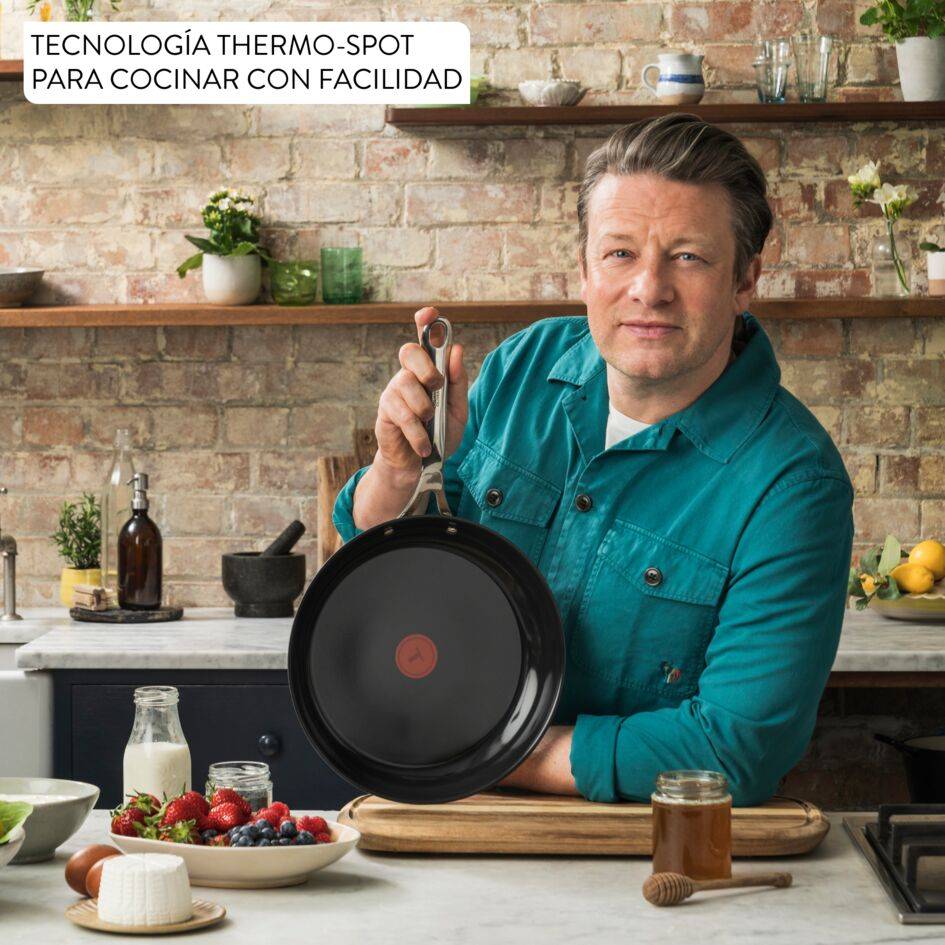 Jamie Oliver by Tefal Smart Cook, Sartén 24 cm, Cerámica, Acero Inoxidable, Antiadherente